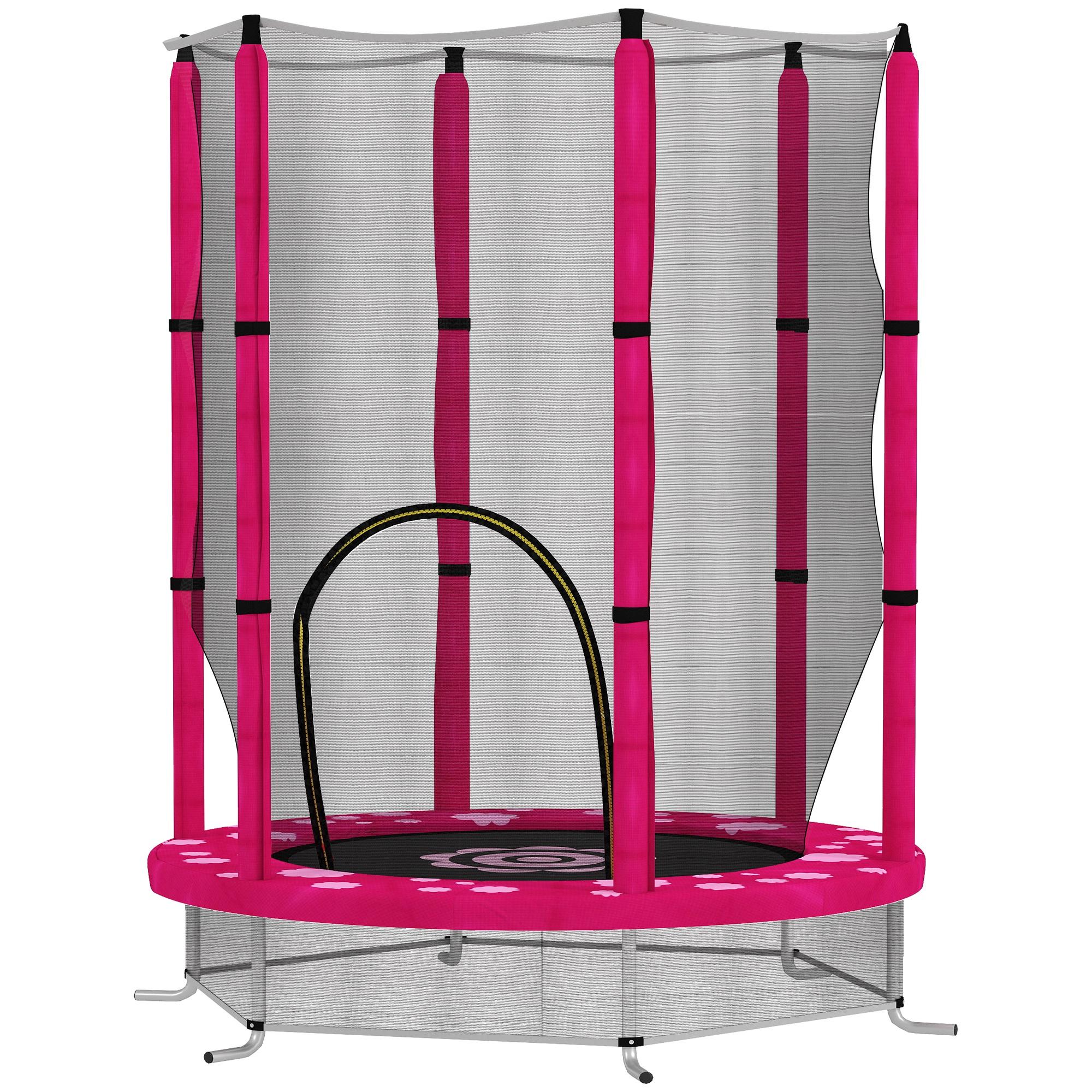 Pink 55 Inch Toddler Trampoline with 360° Safety Net