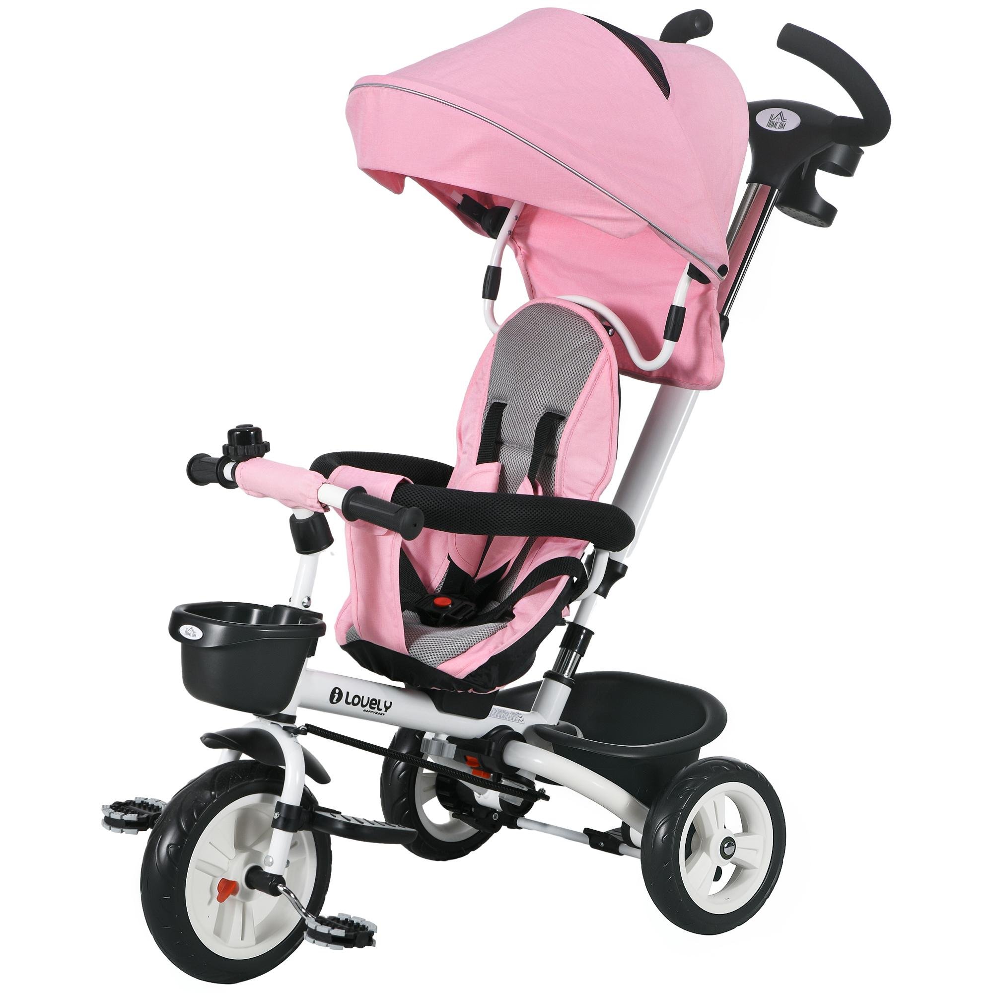 Pink Rotating Toddler Tricycle with Parent Push Handle