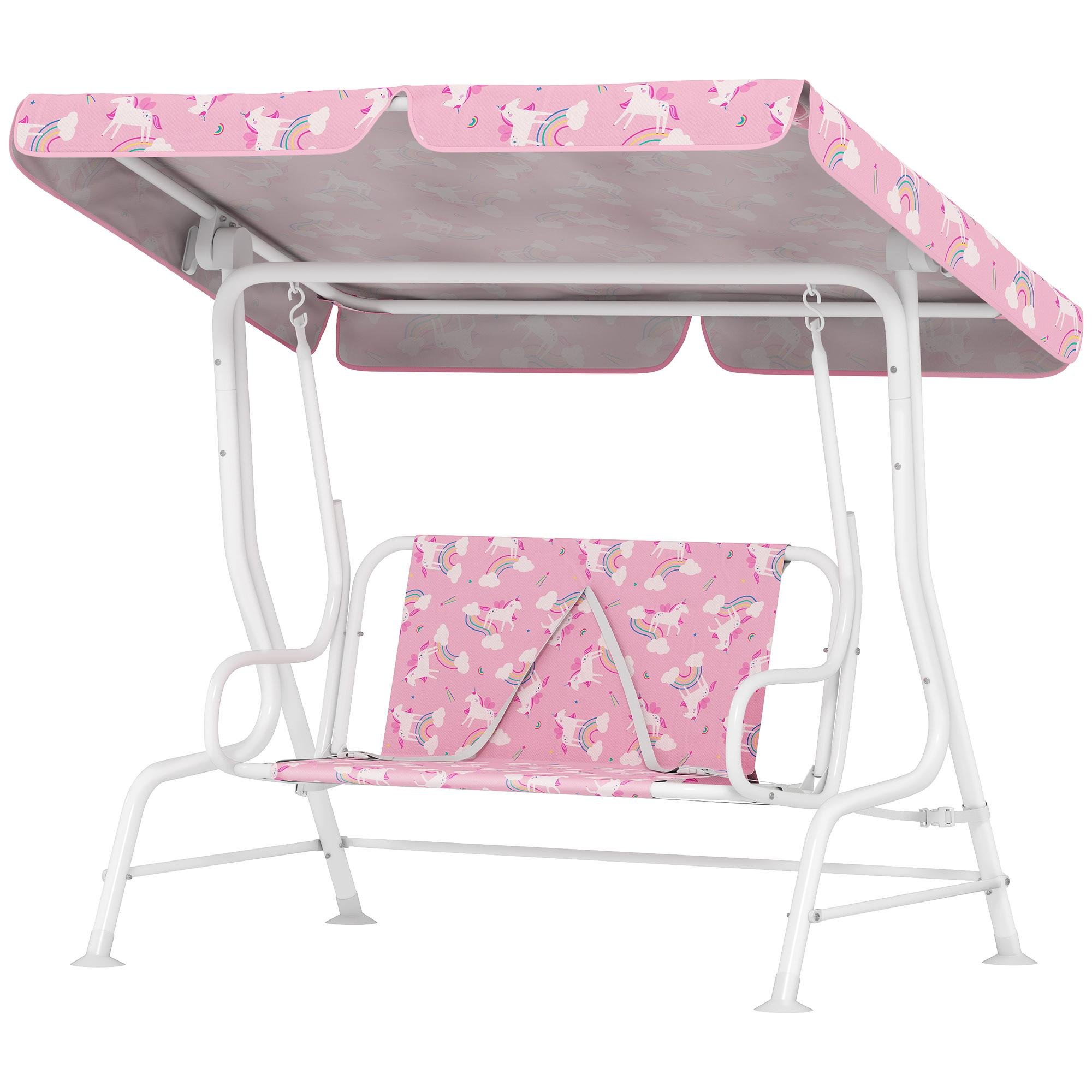 Pink Two Seat Kids Swing with Adjustable Canopy