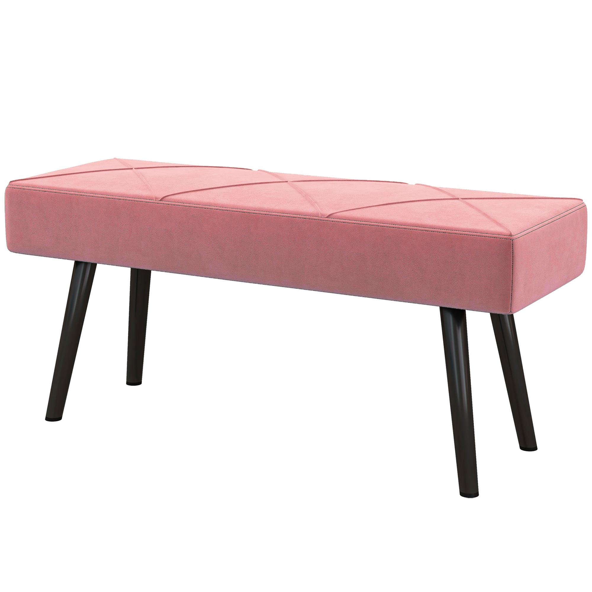 Pink Velvet Bedroom Bench with Steel Legs, 39.4 in