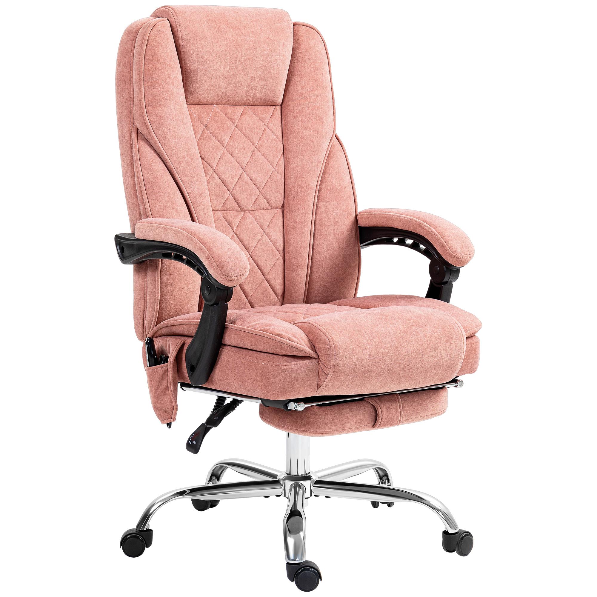 Pink Velvet Massage Chair with Recline and Footrest