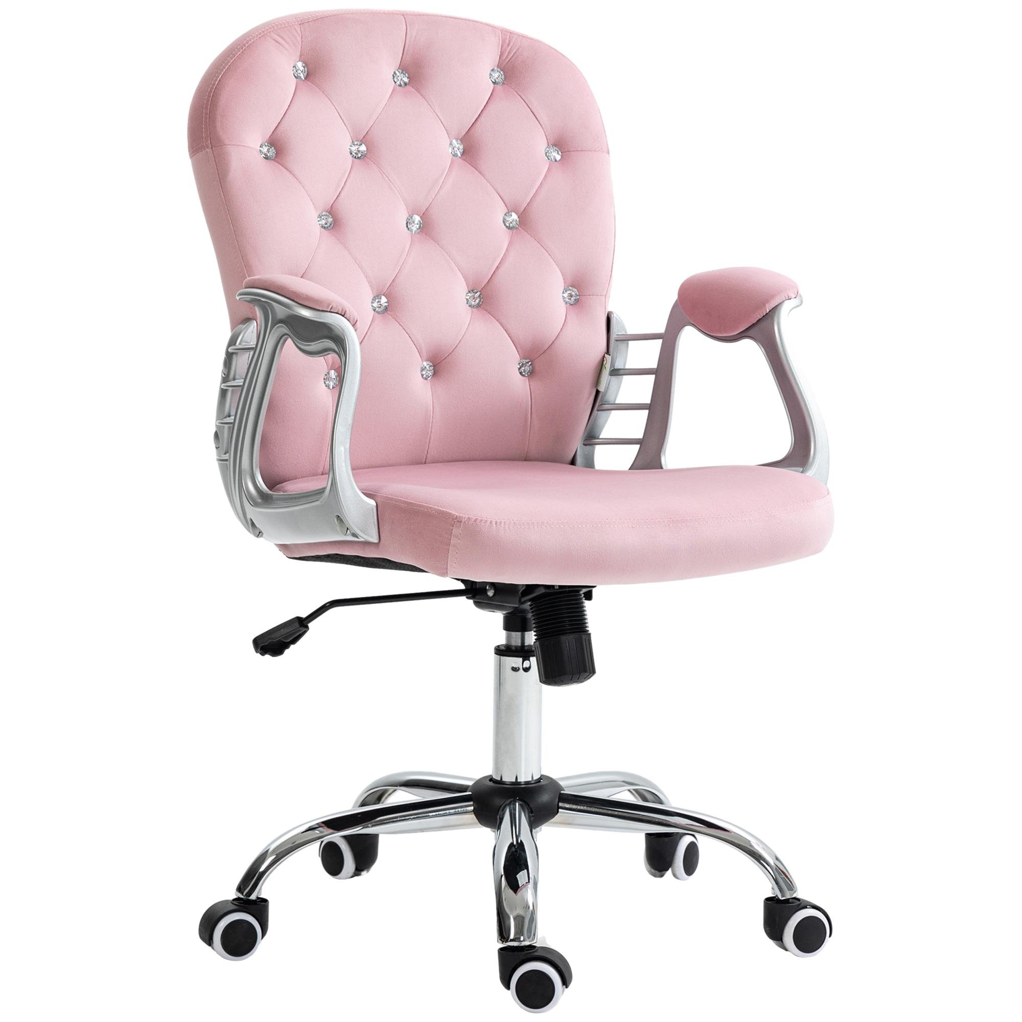 Pink Velvet Tufted Office Chair with Adjustable Height