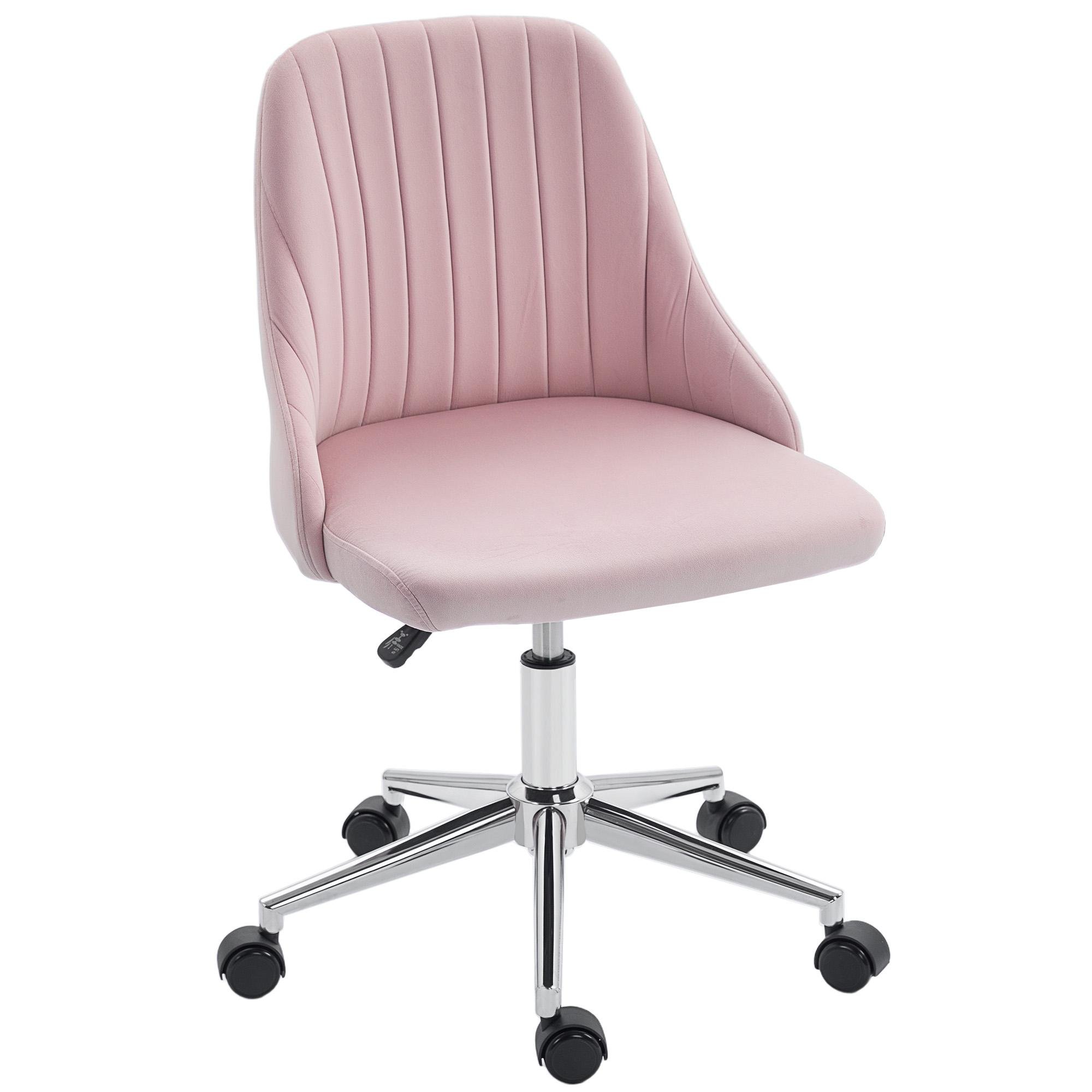 Pink Velvet Task Chair with Adjustable Height for Desks
