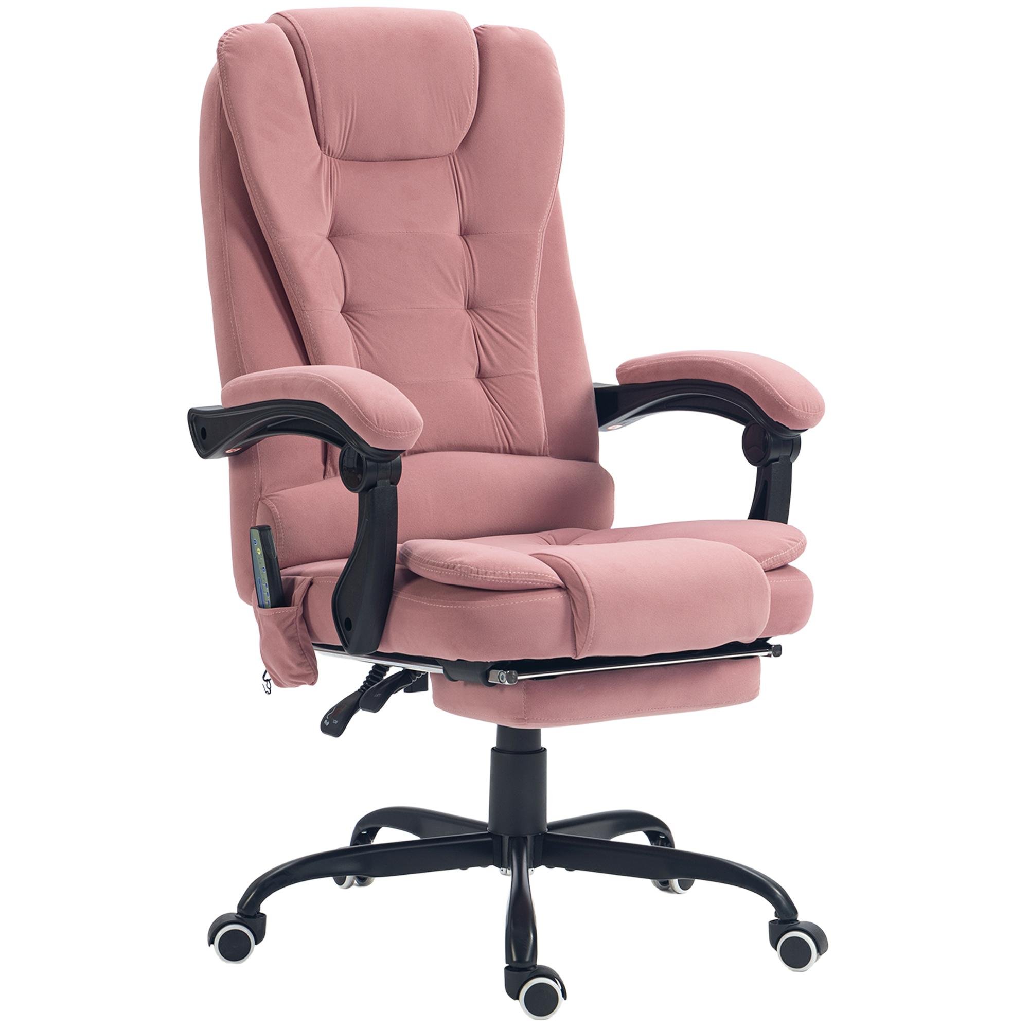 Pink Vibrating Office Chair with Footrest, 155° Recline