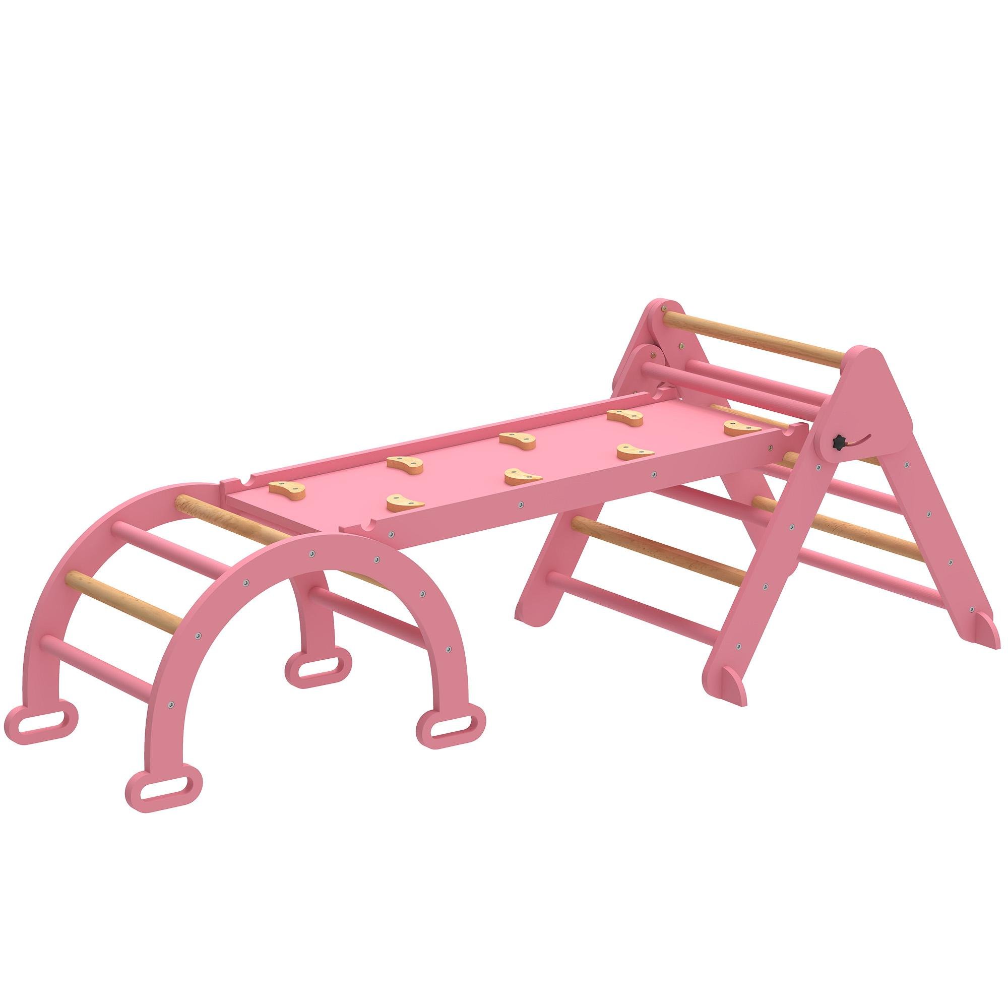 Pink Foldable Pikler Set with Reversible Ramp