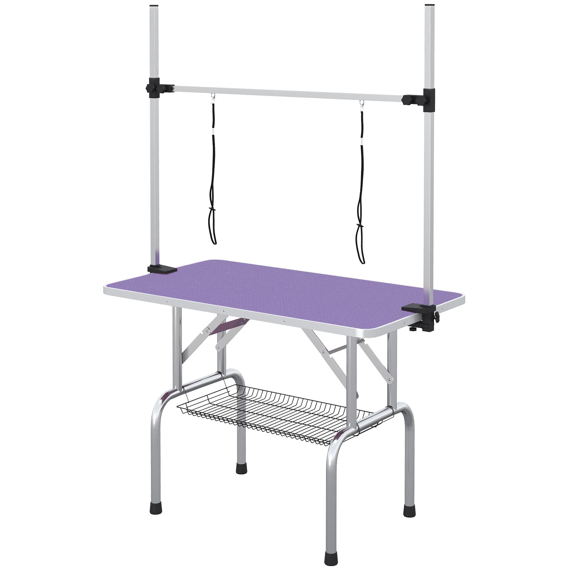 Purple Adjustable Dog Grooming Table with Two Slings