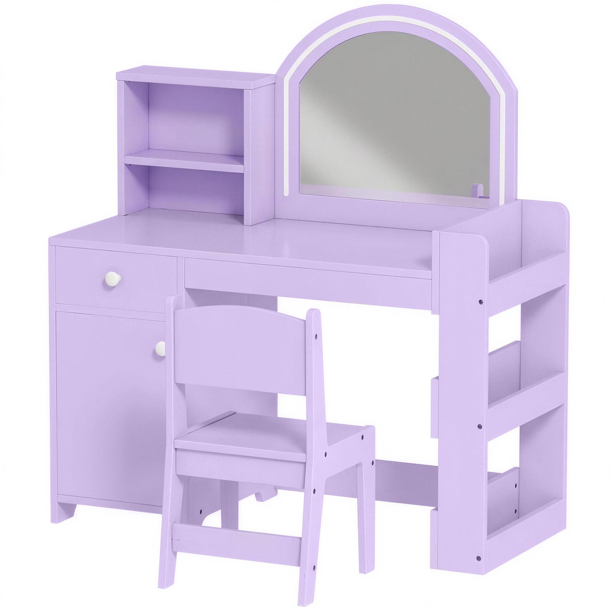 Purple Kids Vanity Set with Lighted Mirror and Chair