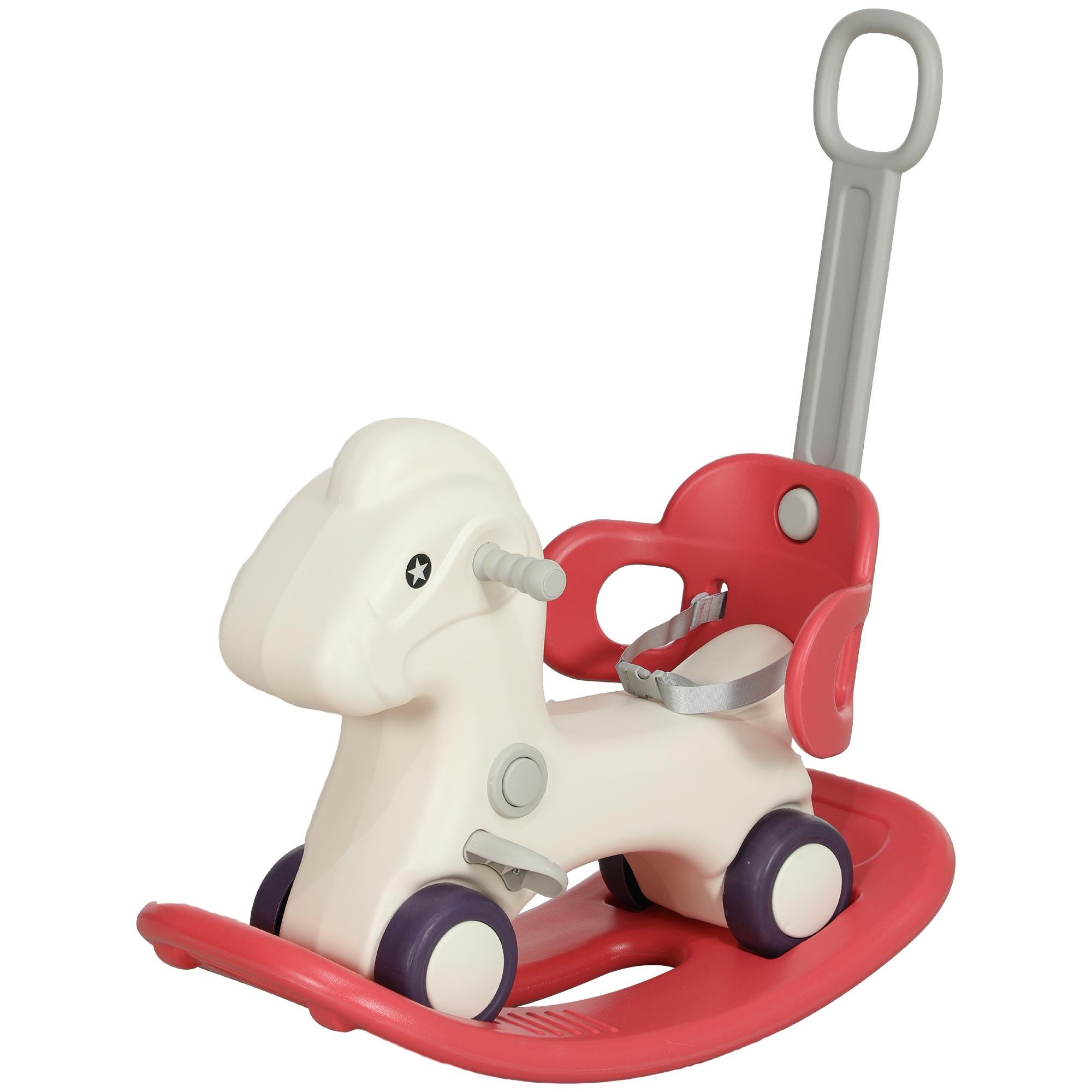 Red 4-in-1 Horse Rocker with Detachable Push Handle