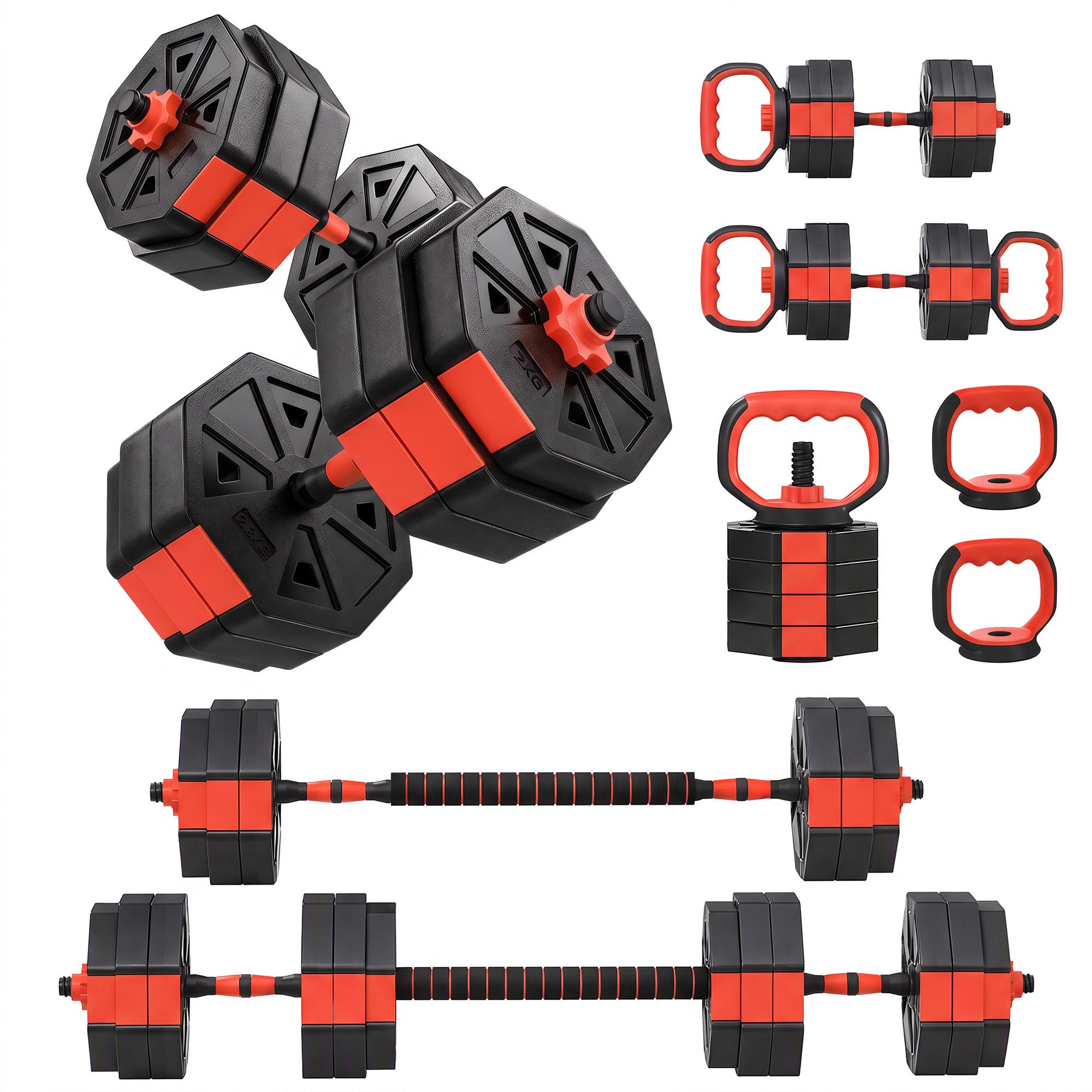 Red 55 lbs Weight Set, 6-in-1 Adjustable Home Gym