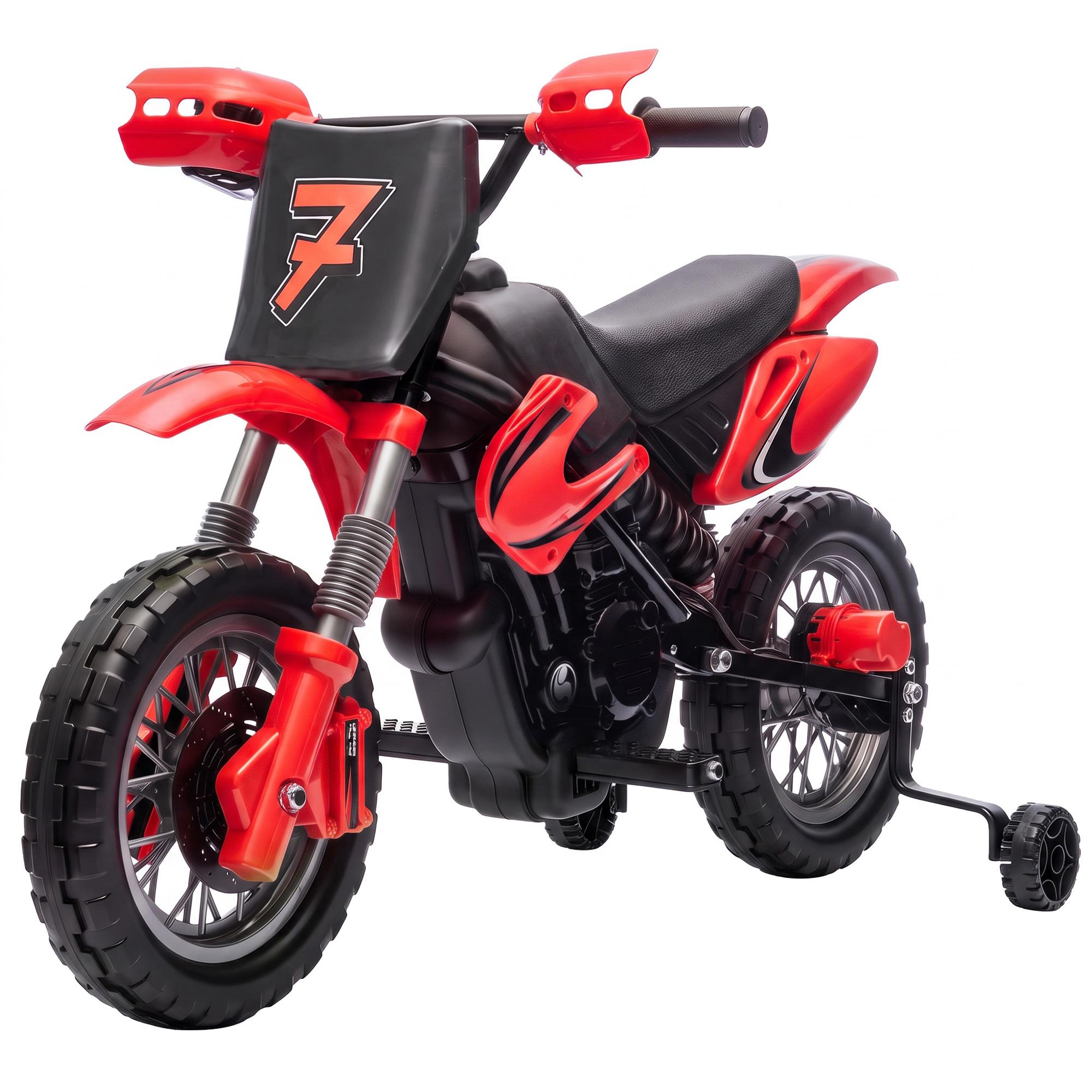 red 12v training wheel motorcycle with rear suspension for ages 3-6