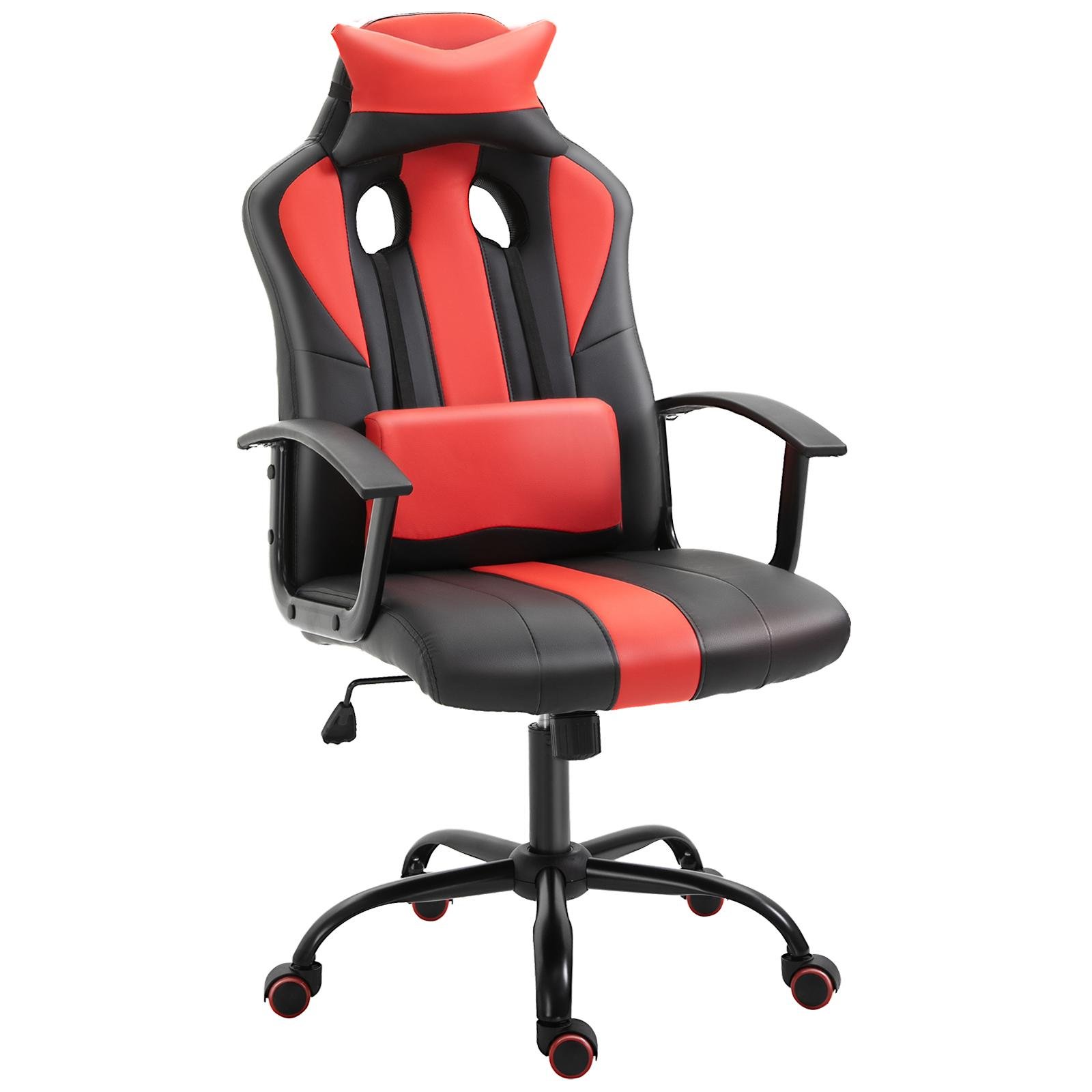 Red Faux Leather Desk Chair with Lumbar Support