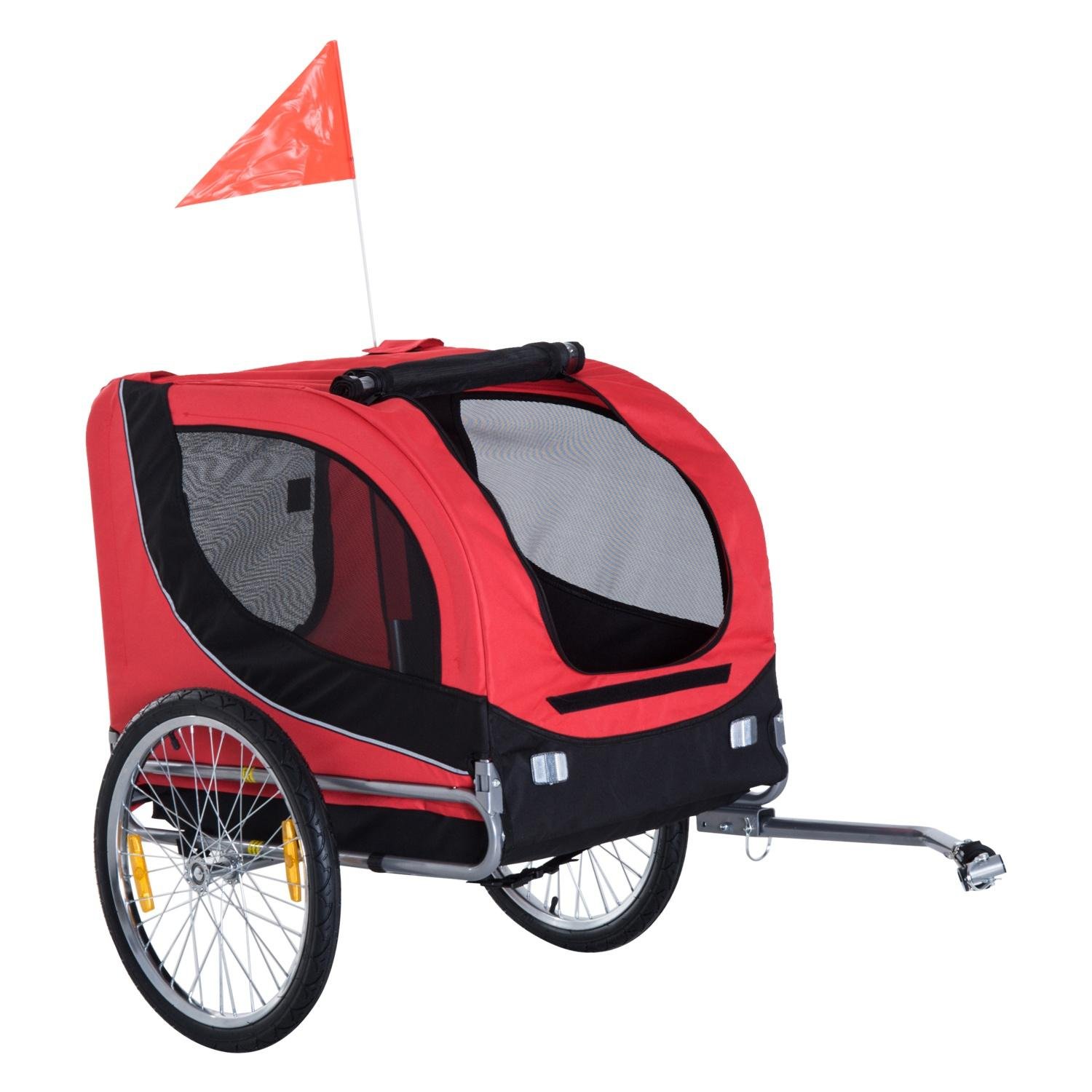 Red Oxford Cloth Pet Trailer, Foldable 66 lb Bike Carrier