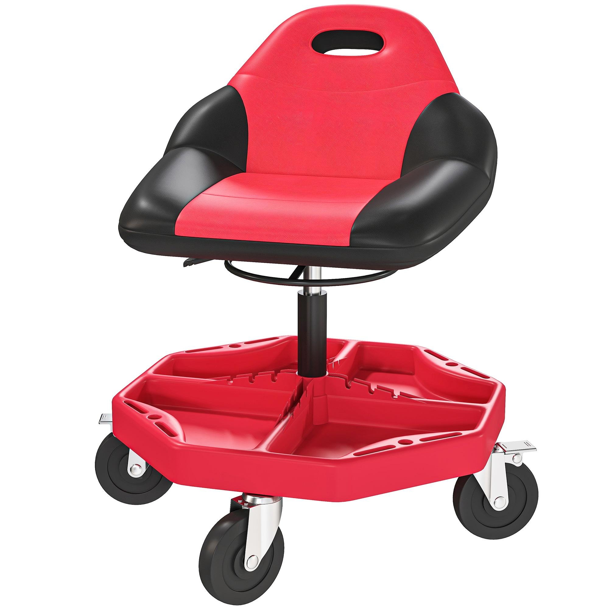 Red 300 lb Garage Stool with Adjustable Height