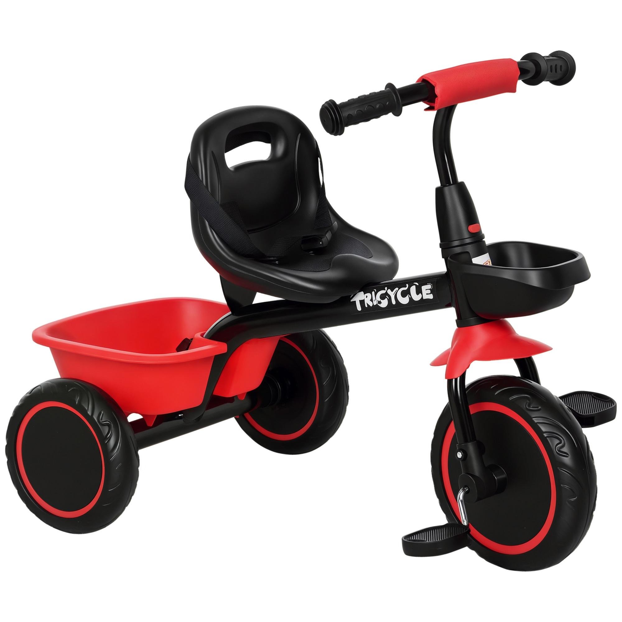 Red Storage Basket Tricycle with Adjustable Seat