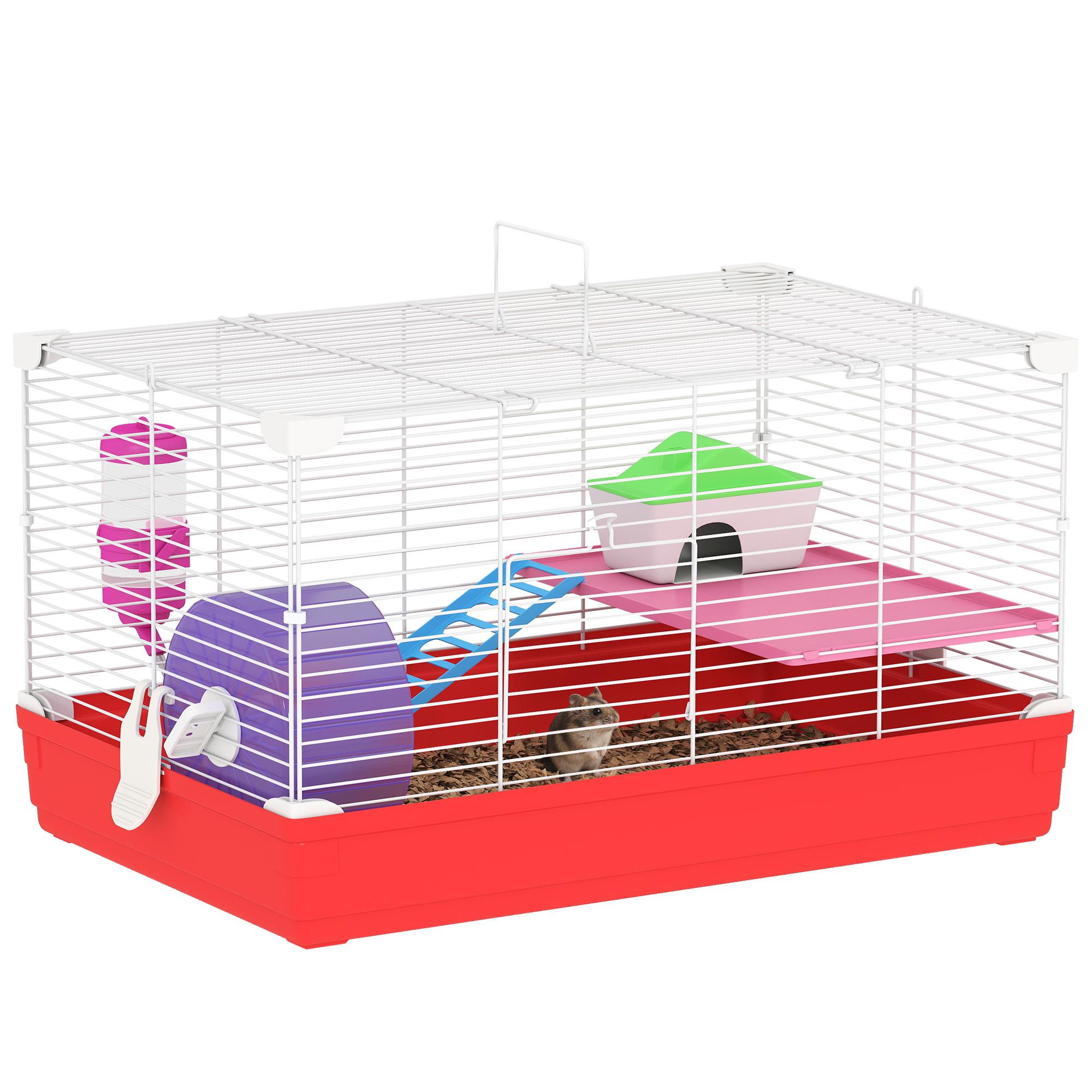Red Two Level Hamster Cage with Starter Accessories