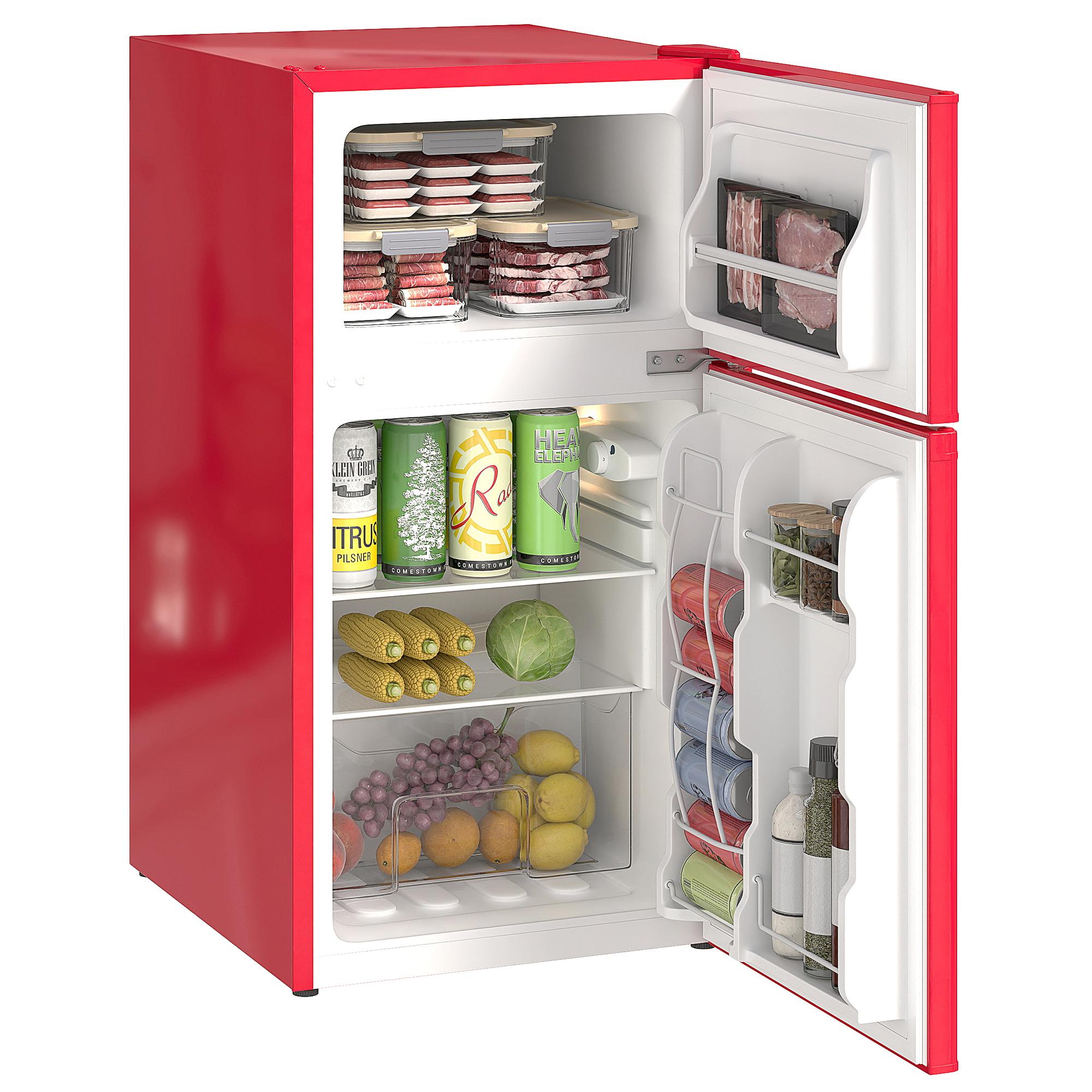 Red Compact Refrigerator with Freezer for Small Spaces