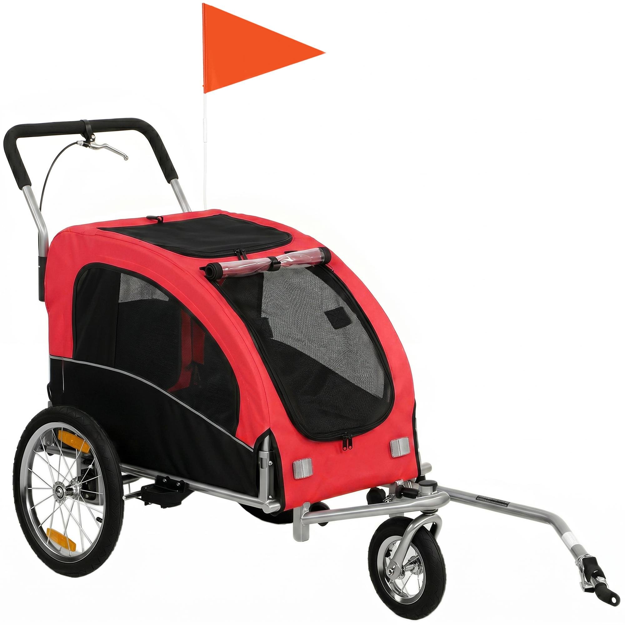 Red Dog Bike Trailer, Foldable 2-in-1 Stroller for Medium Dogs