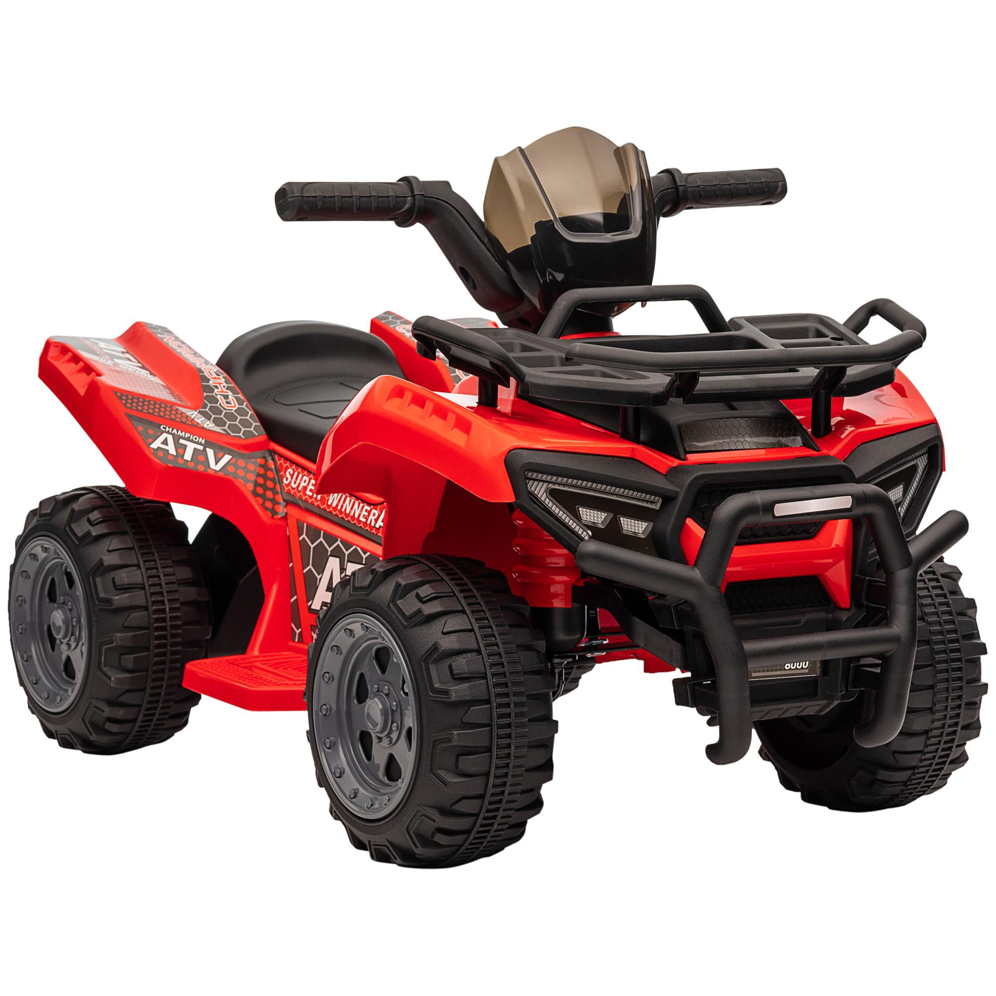 Red 6V Music Ride-On Quad with Handlebar Forward Control