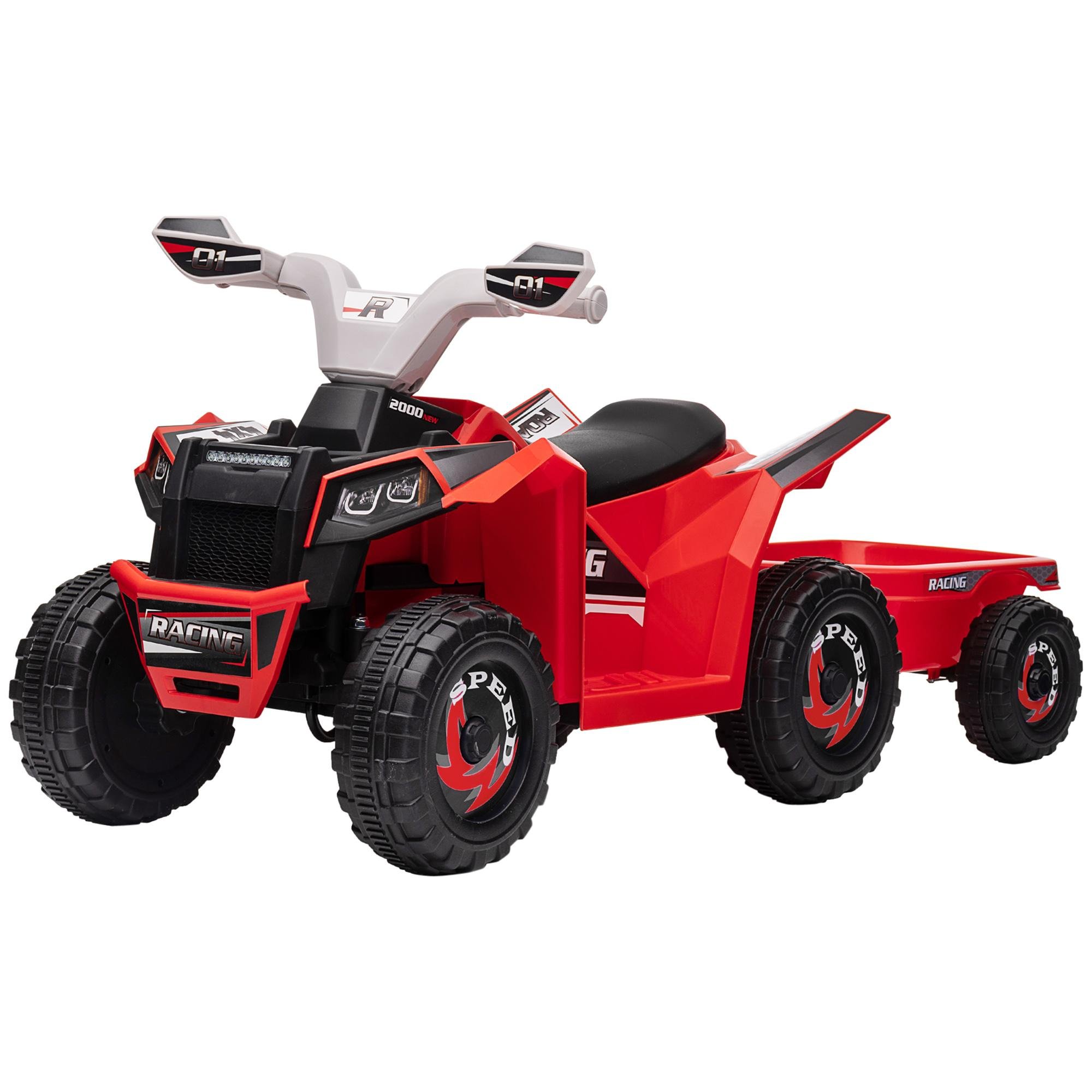Red Toddler Trailer Quad Electric Ride-On with 6V Power