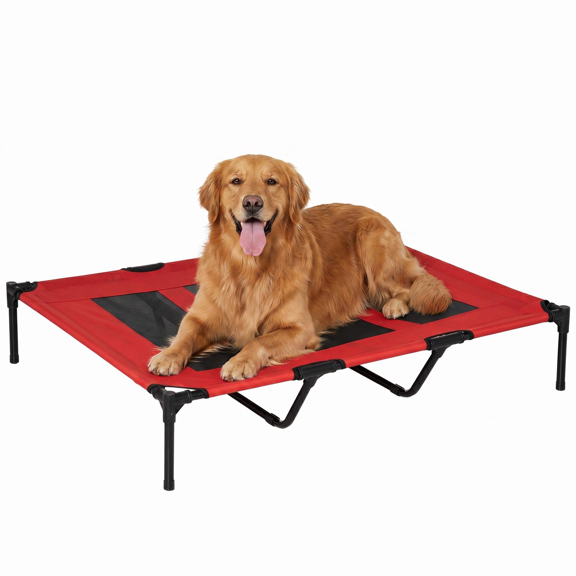 Red Texteline Dog Bed, Raised Cot for XL Dogs