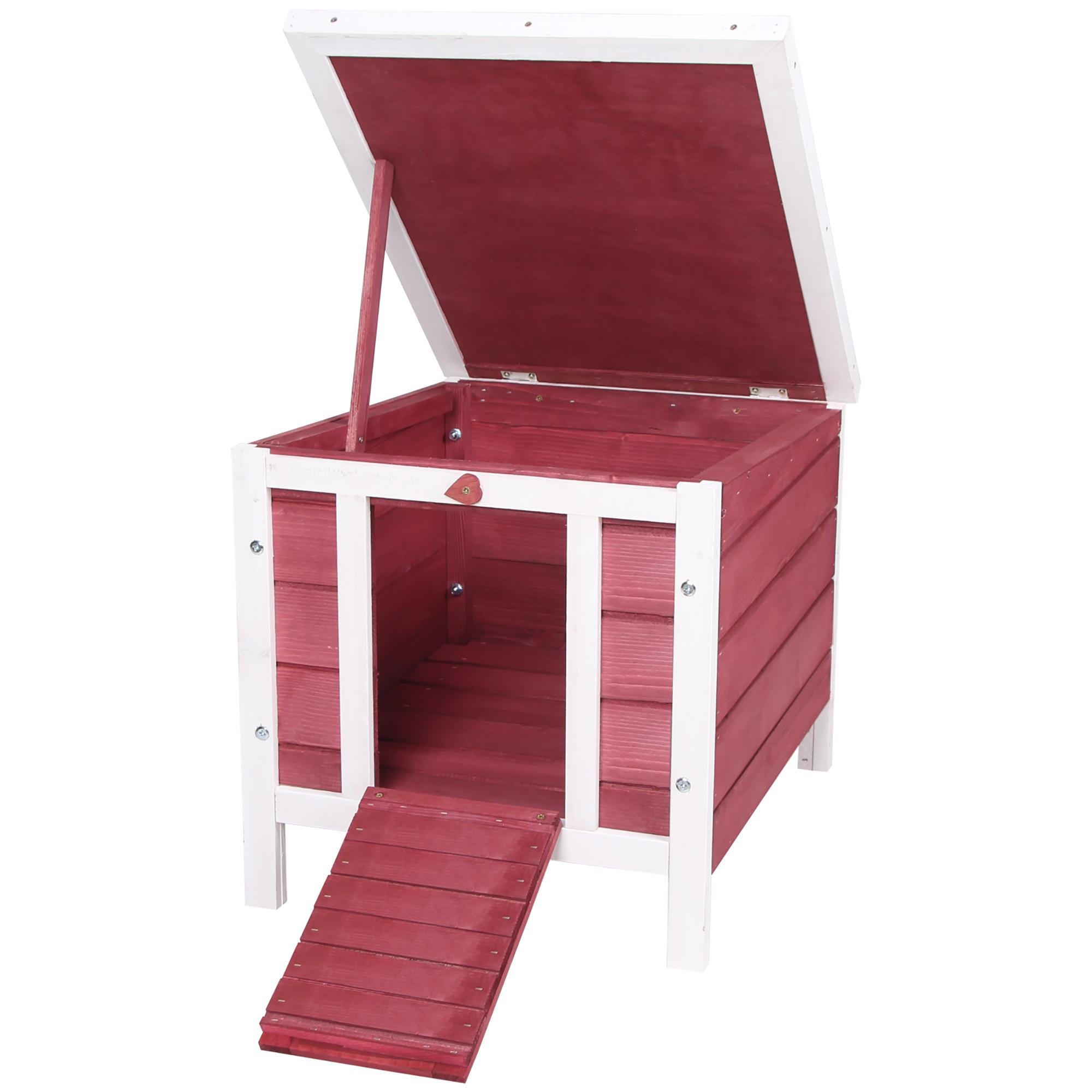 Red Asphalt Roof Rabbit Hutch, Elevated Fir Shelter