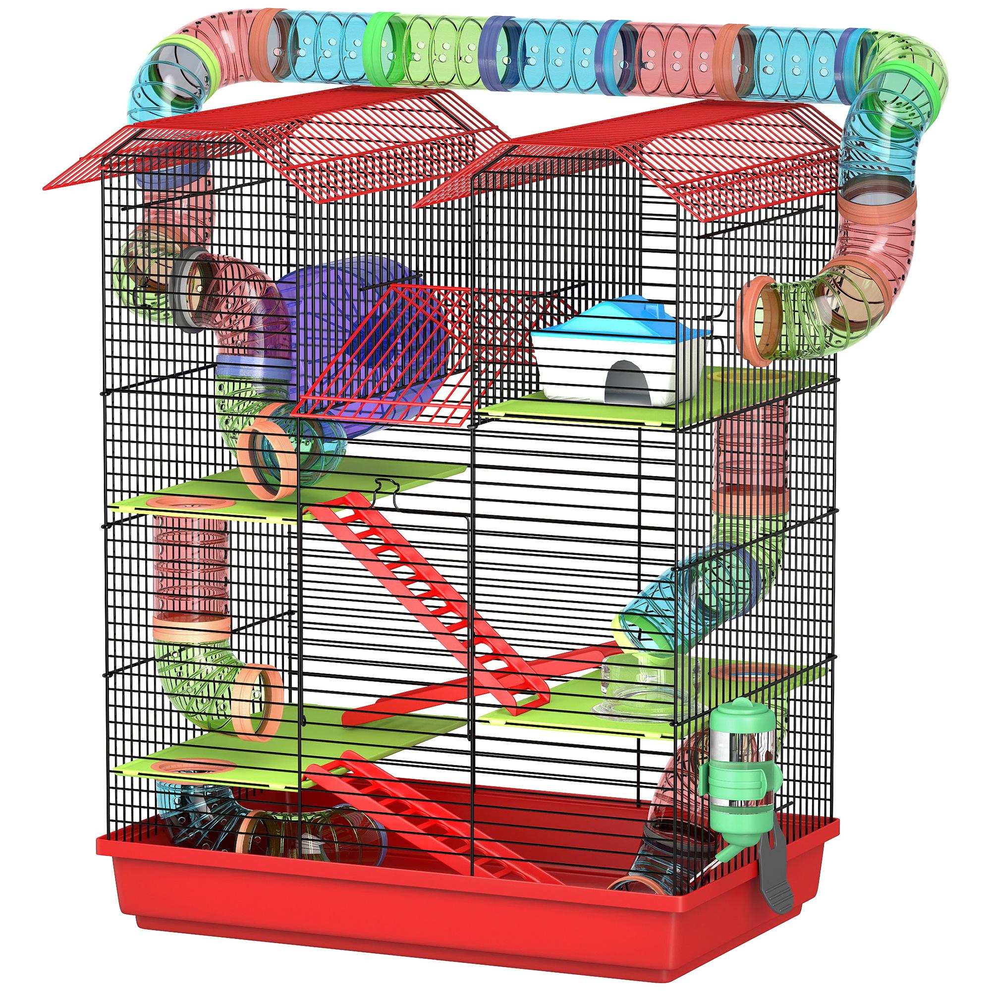 Red Five Tier Hamster Cage with Tube System