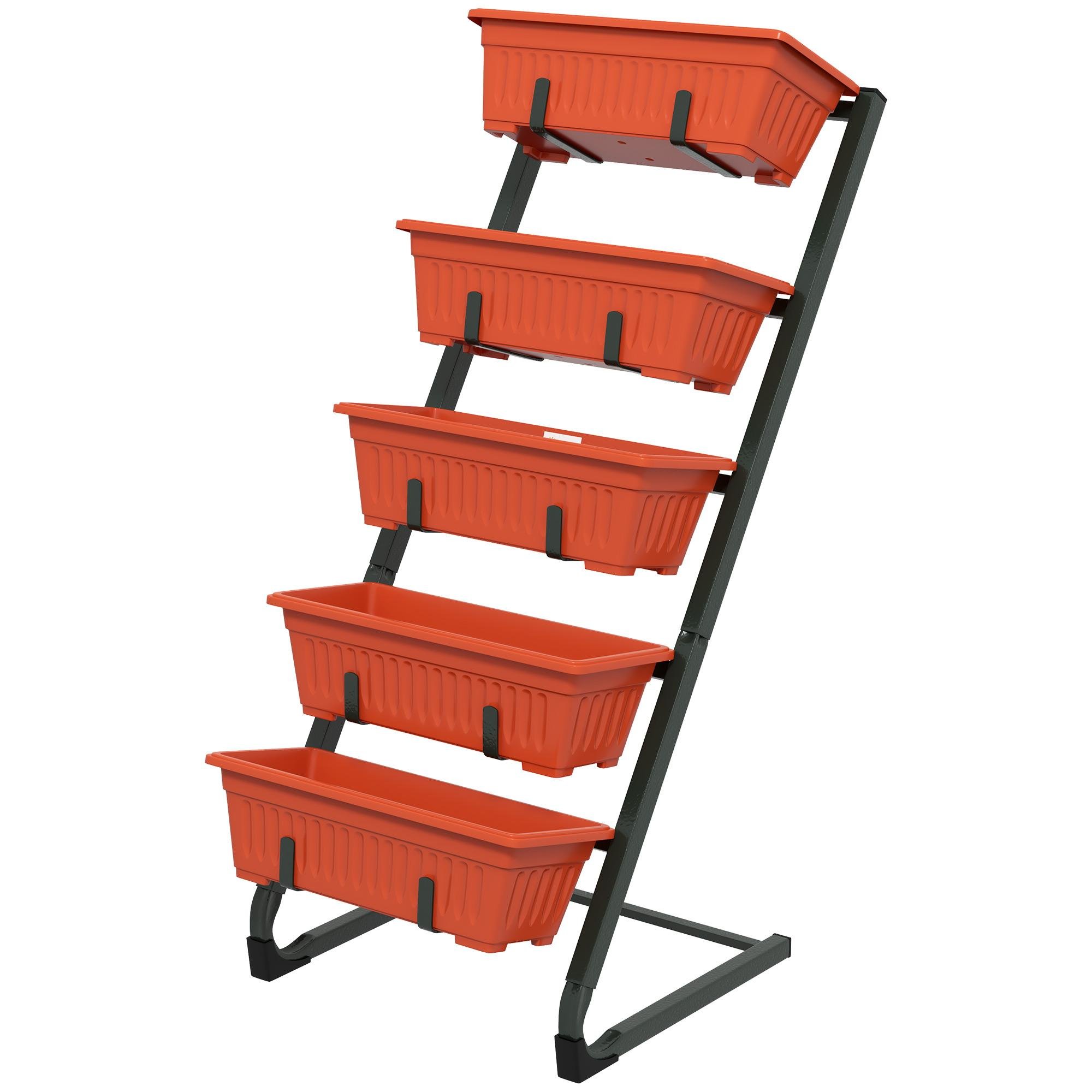 red plastic five-tier planter with five boxes for small spaces