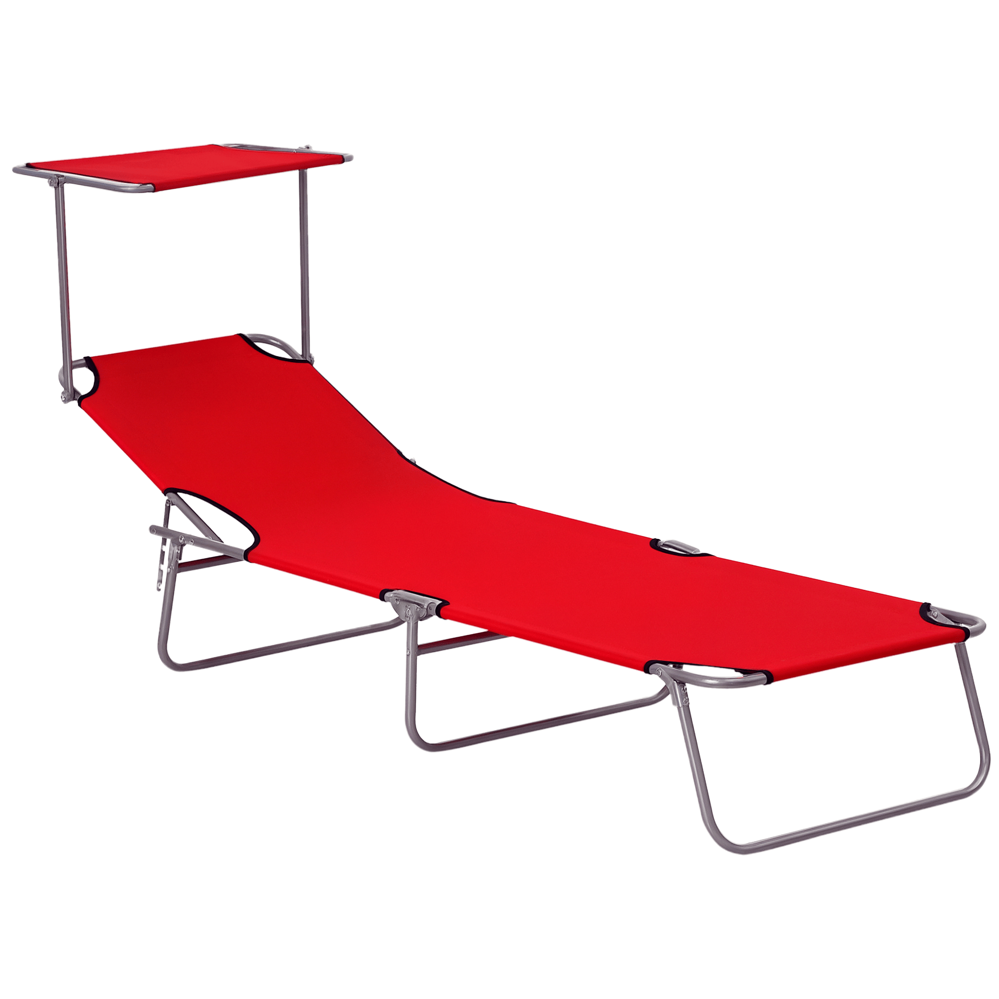 Red Steel Awning Lounger, Folding Chaise for Patio