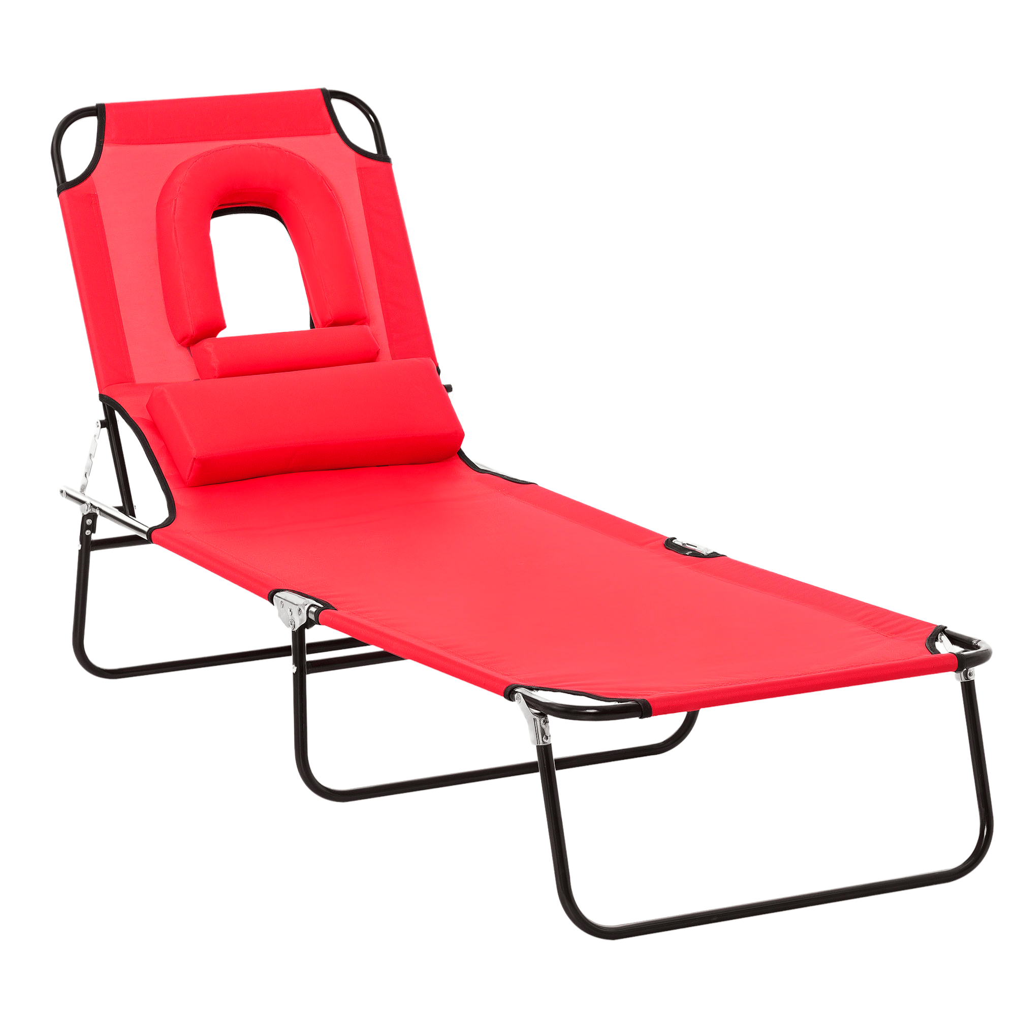 Red Face Hole Tanning Chair, 4-Position Folding Lounger