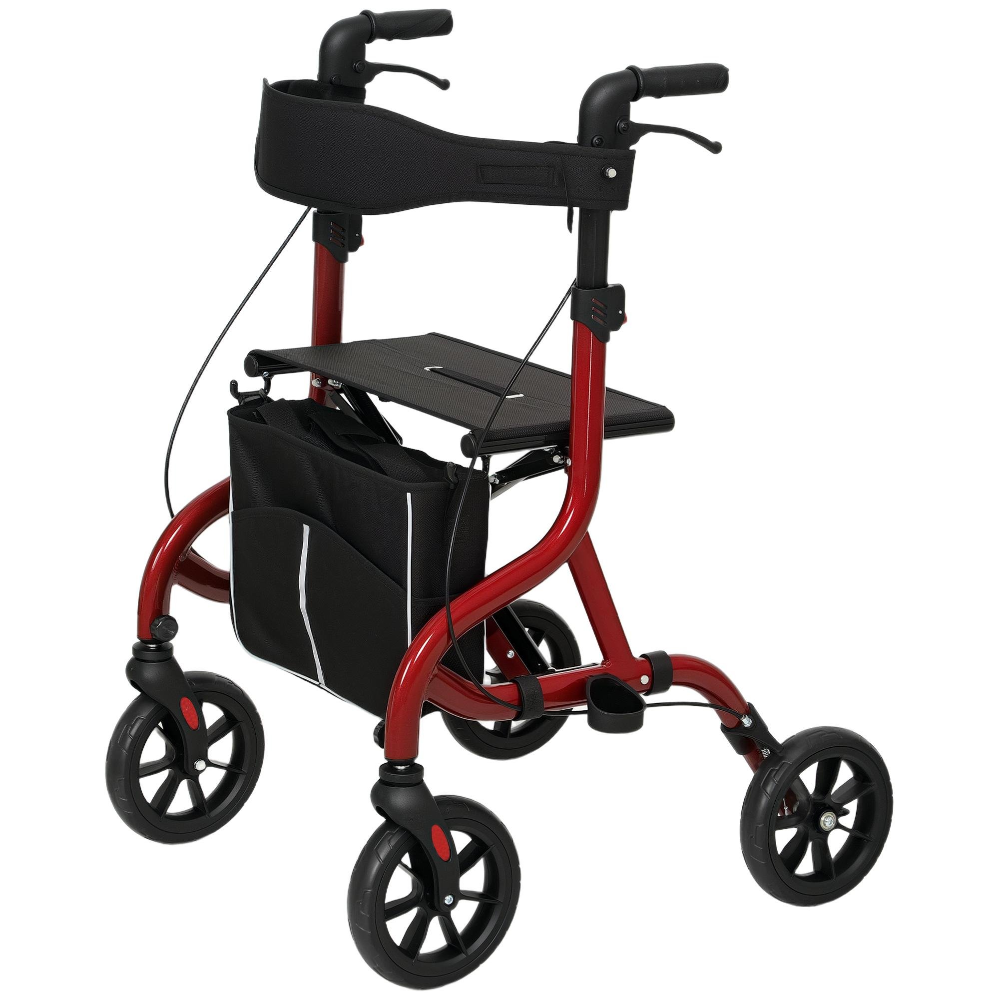 Red Rollator Walker Seat with Adjustable Handles for Seniors