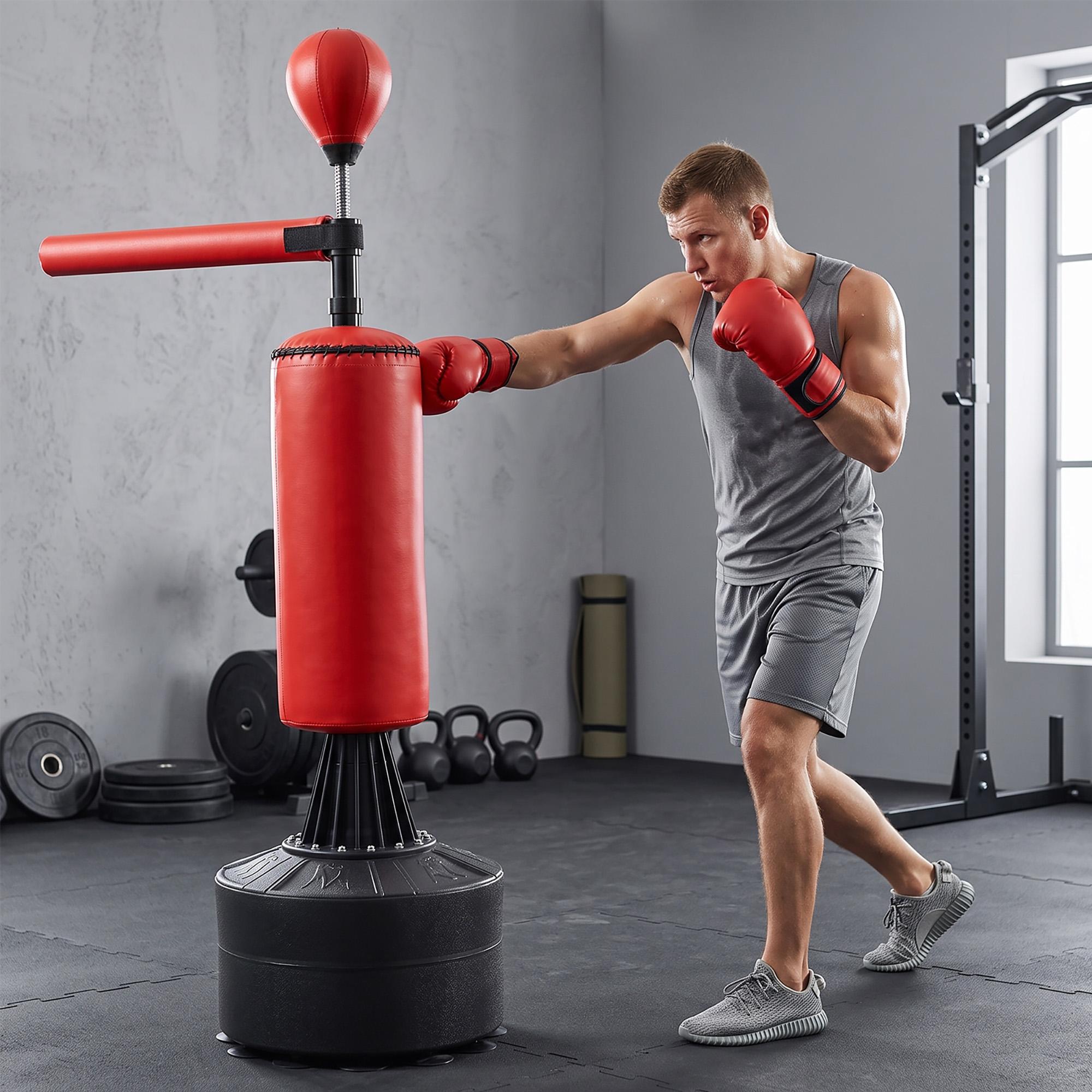 Red Freestanding Boxing Stand with Rotating Arm