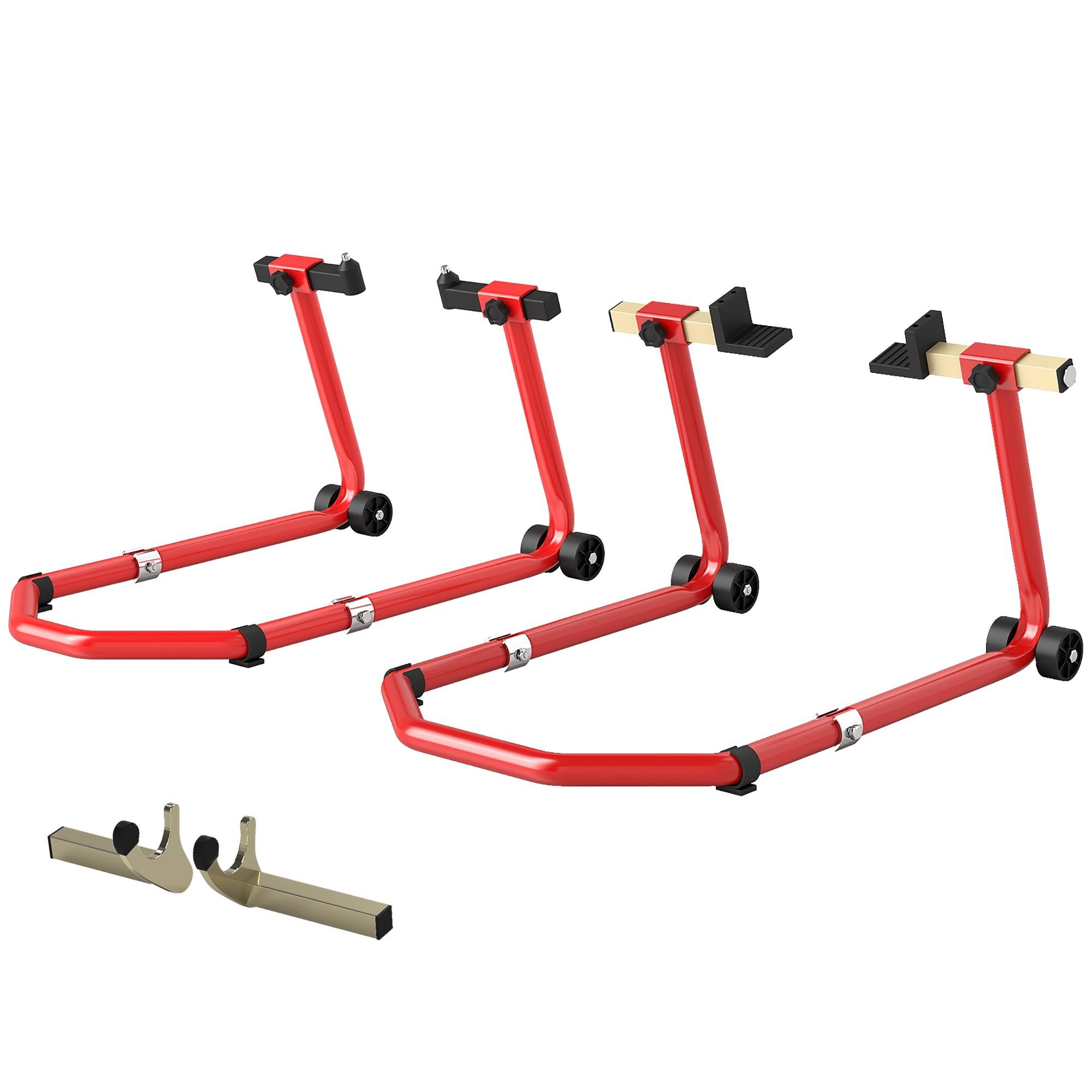Red Steel Motorcycle Stand, 850 lb Front & Rear Set