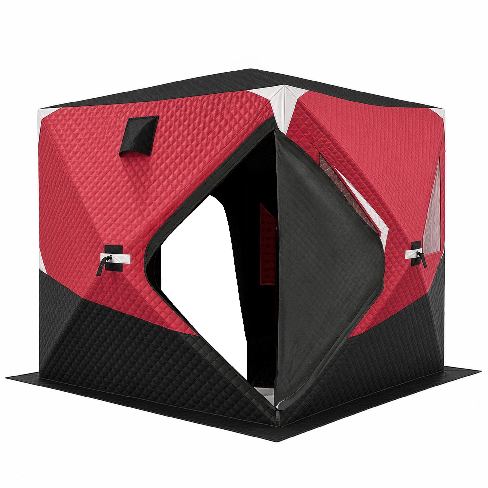 Red 3-4 Person Ice Shelter, Insulated Pop-Up