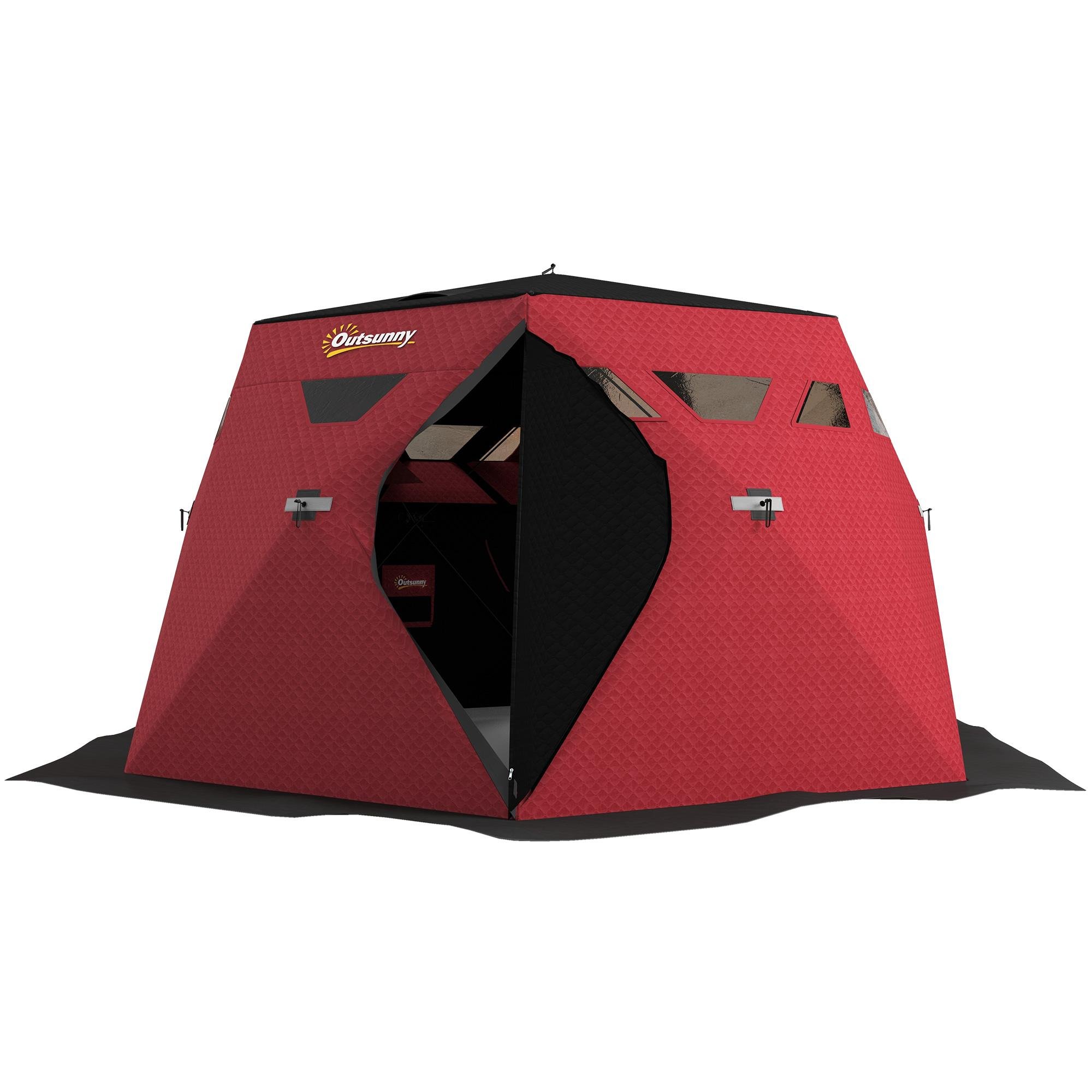 Red Insulated Ice Fishing Tent, Three-Layer Shelter for 3-4 People