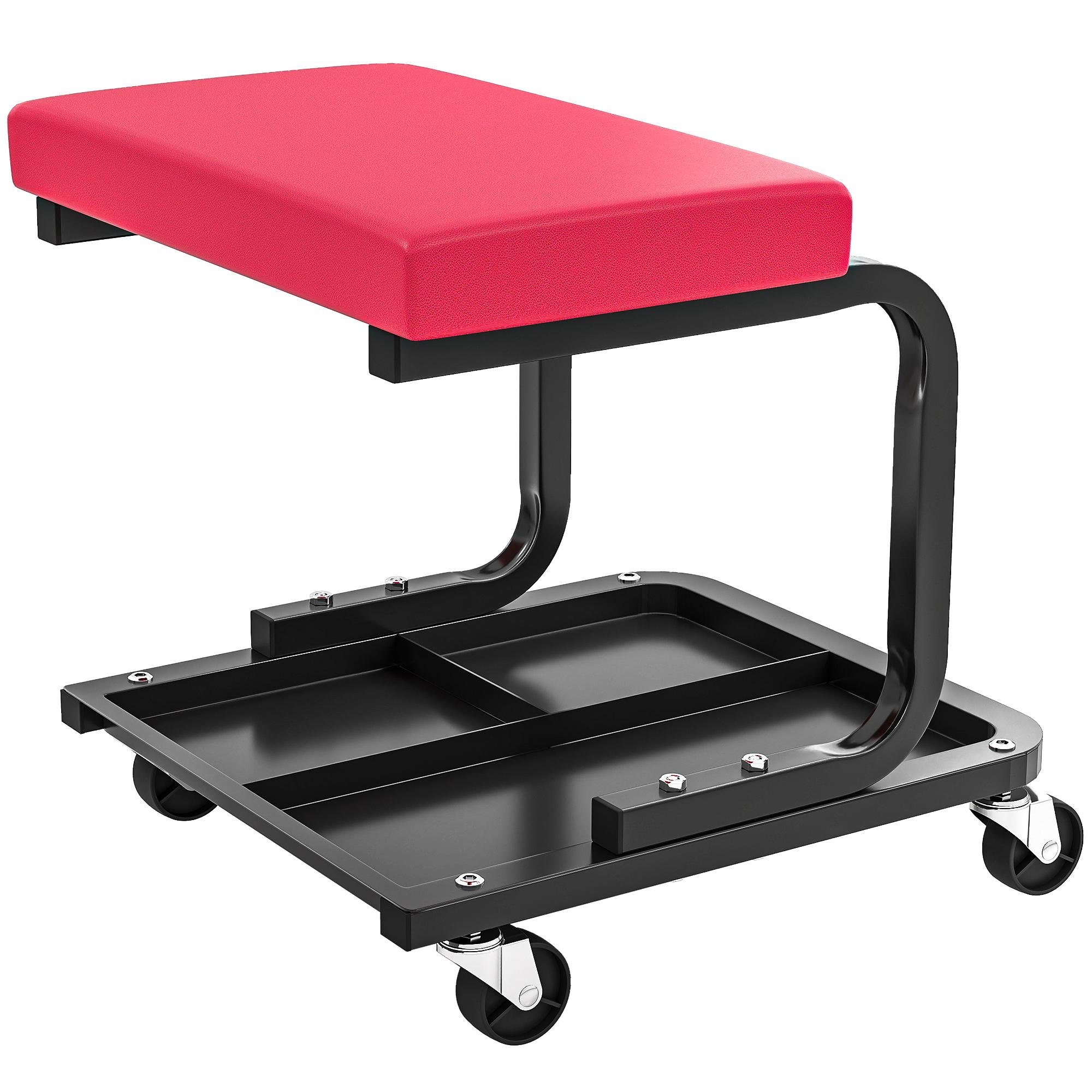 Red 300 lb Mechanic Stool with Storage Tray