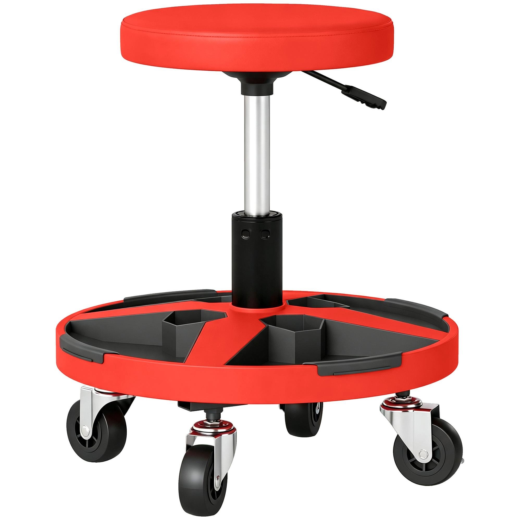 red rolling mechanic stool with 360° swivel, 15.7-20.5 in