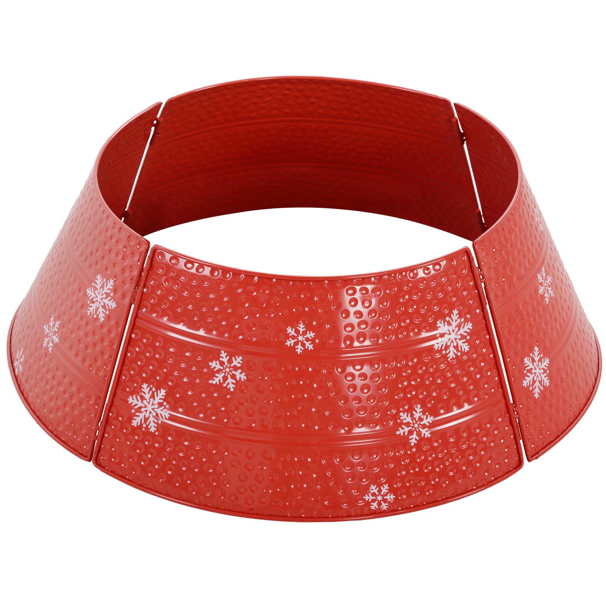 Red Metal Tree Collar with Snowflake Detail, 26 in