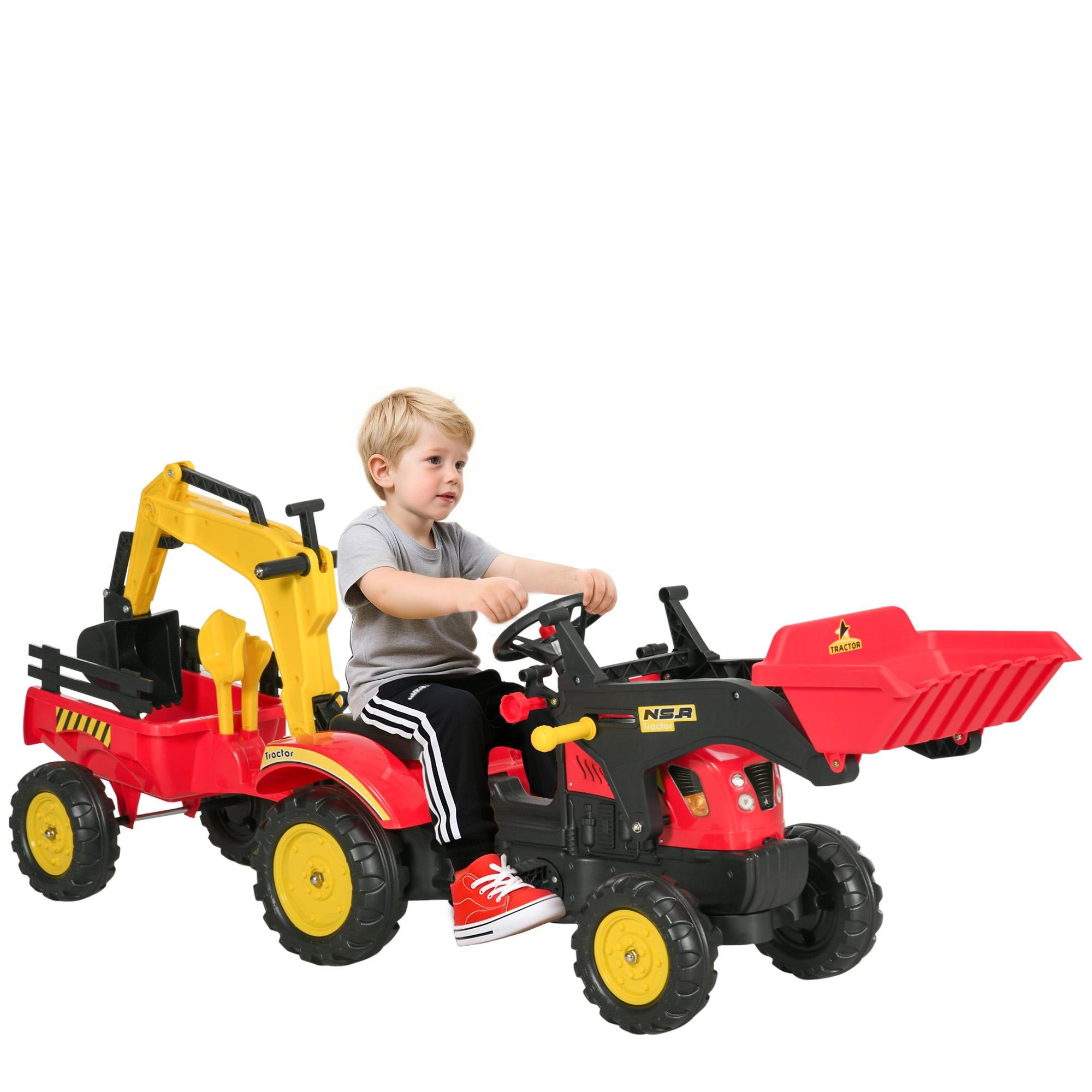Red Pedal Construction Truck with Detachable Trailer