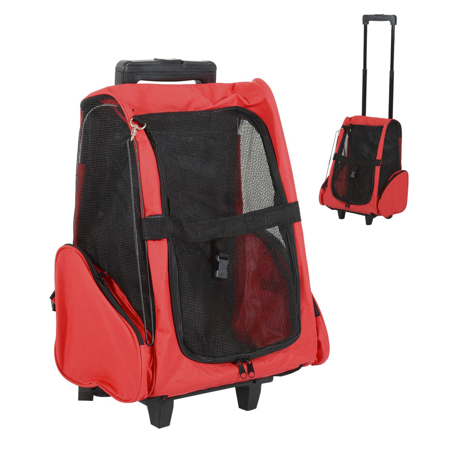 Red Pet Luggage Backpack with Rolling Wheels for Small Pets