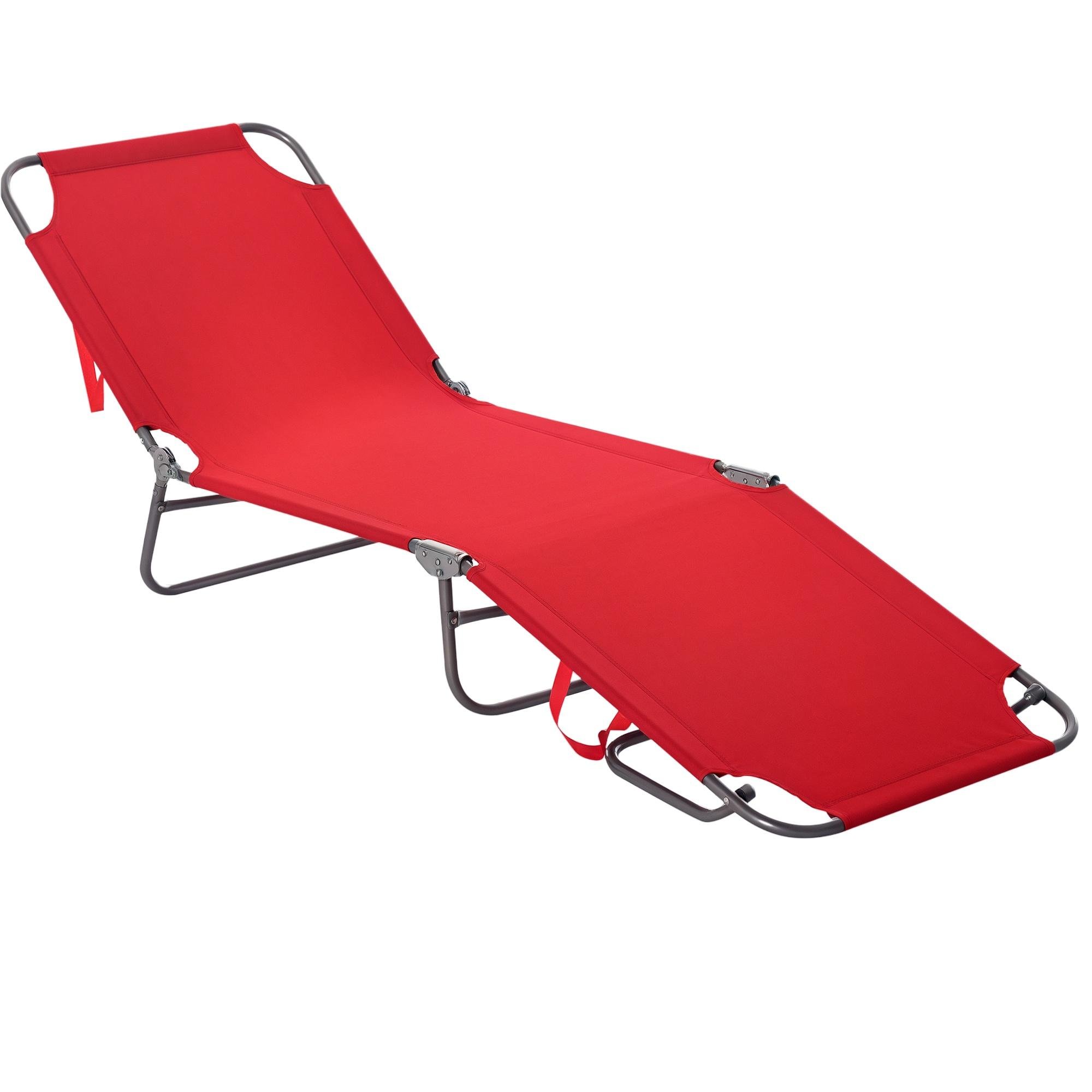 Red Oxford Fabric Lounger, Folding Reclining Beach Chair
