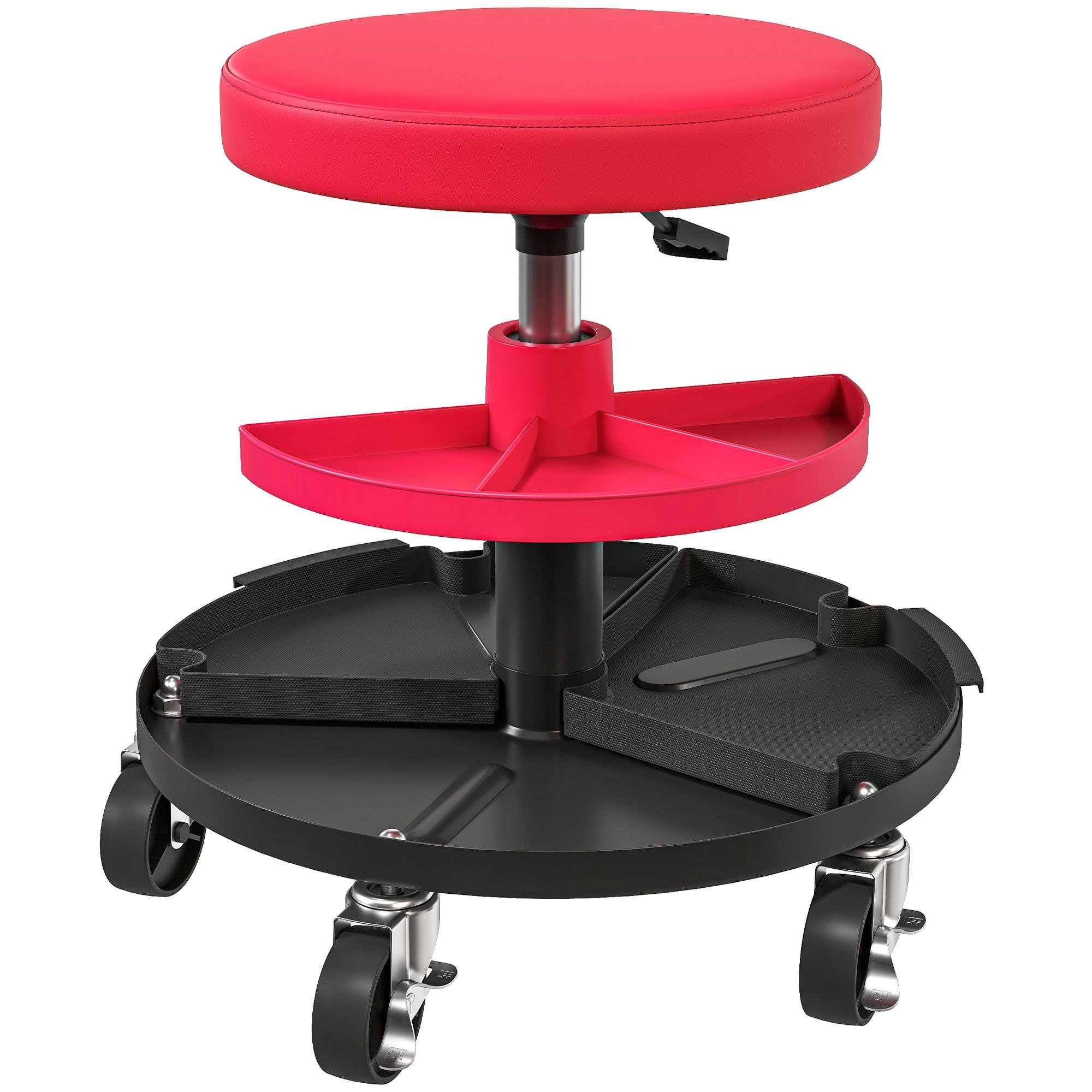 Red Adjustable Garage Stool with 300 lb Capacity