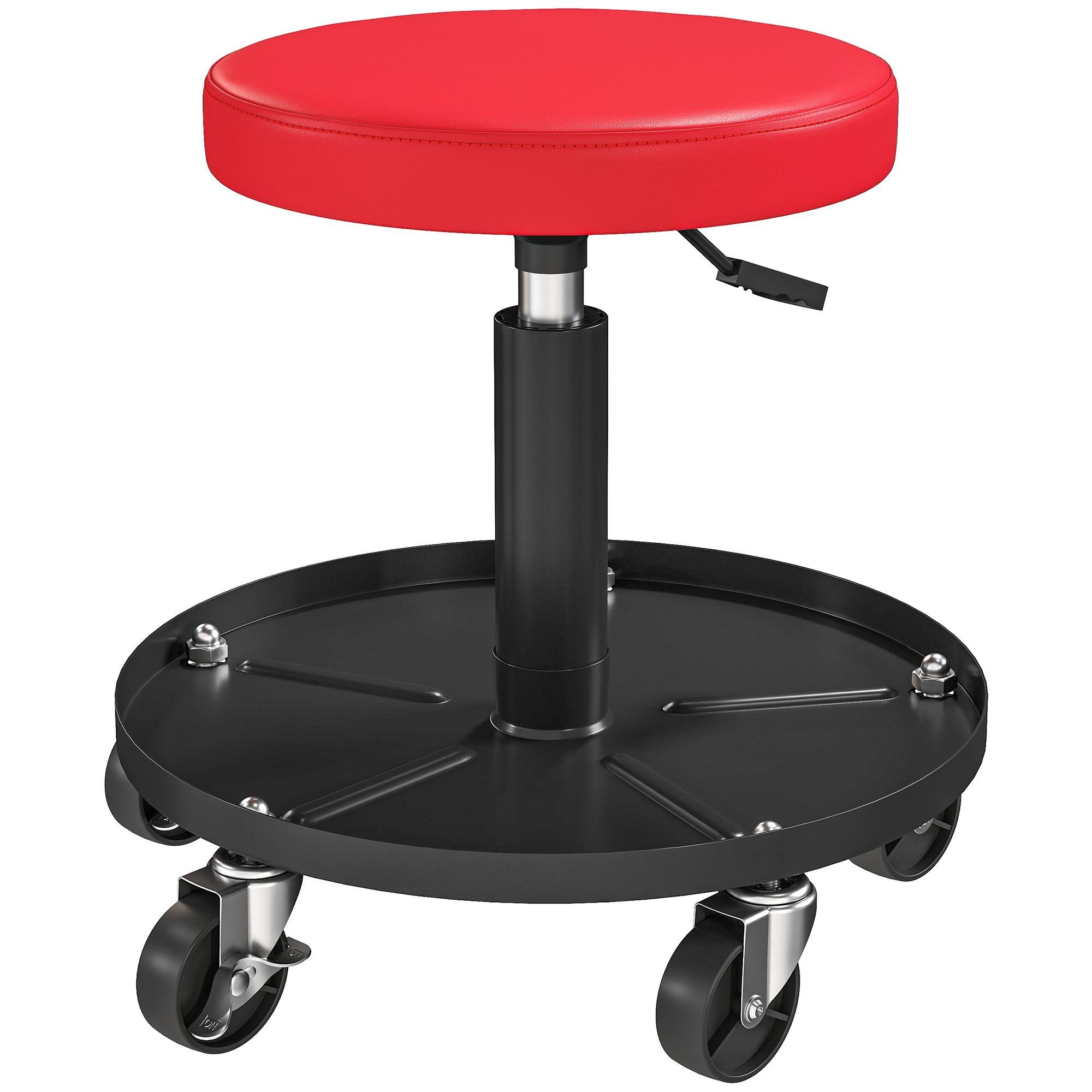 Red 300 lb Shop Stool with Adjustable Height for Garage Tasks