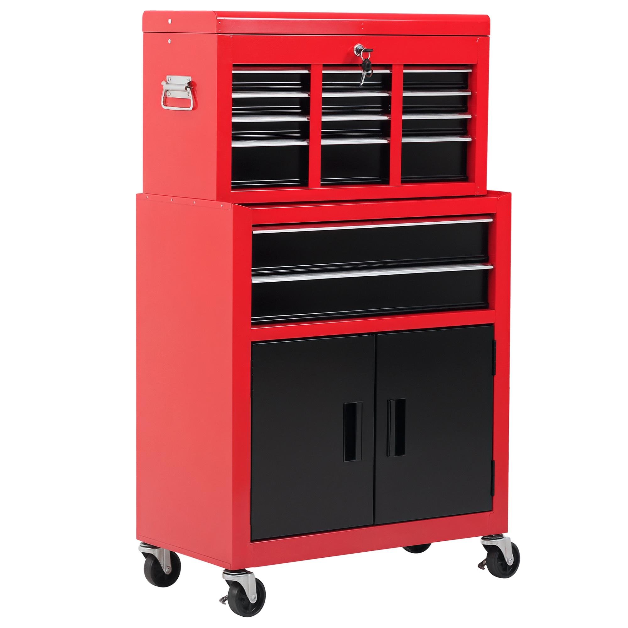 Large Red Metal Tool Chest, 6-Drawer 2-in-1