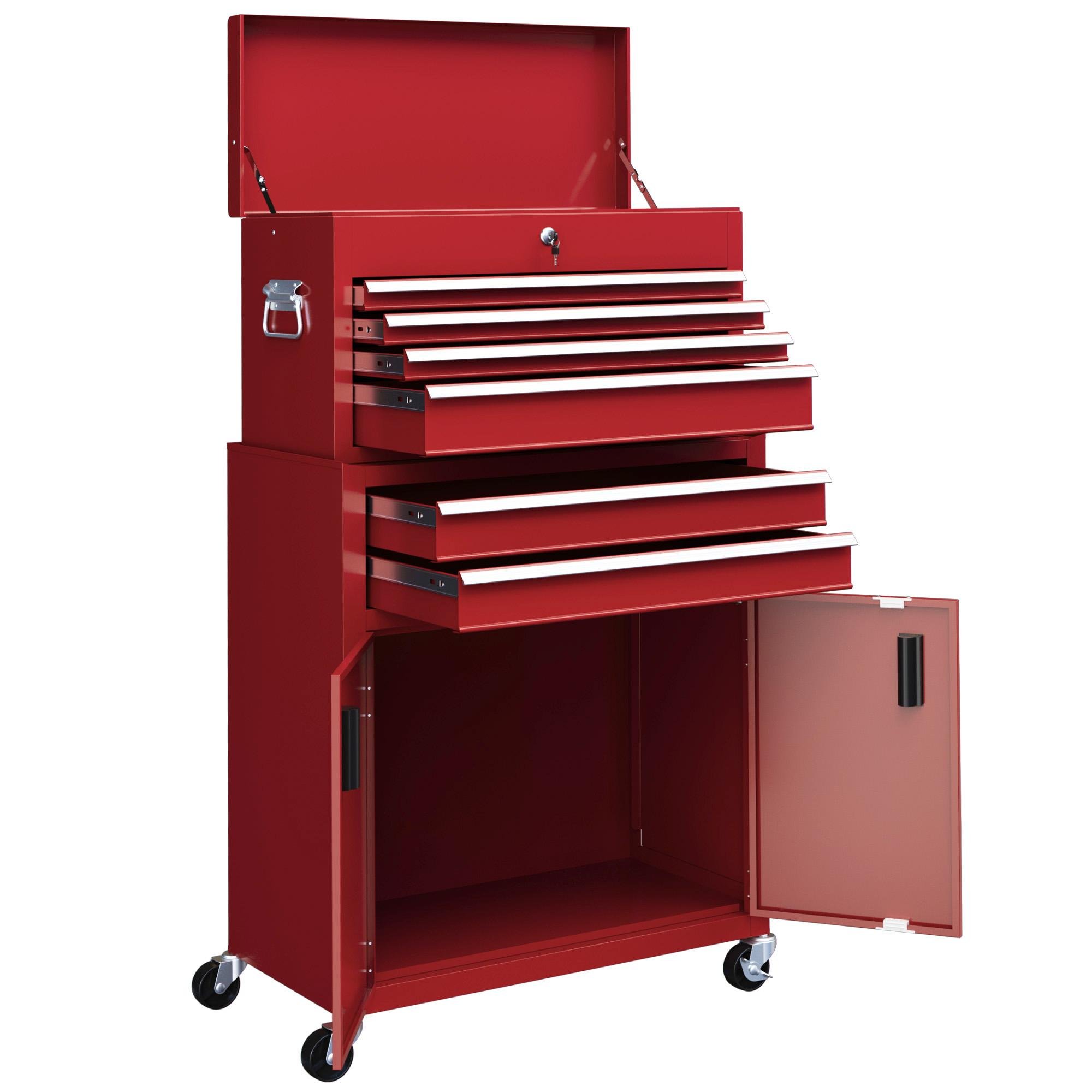 Red Metal 2-in-1 Tool Chest with 6 Drawers