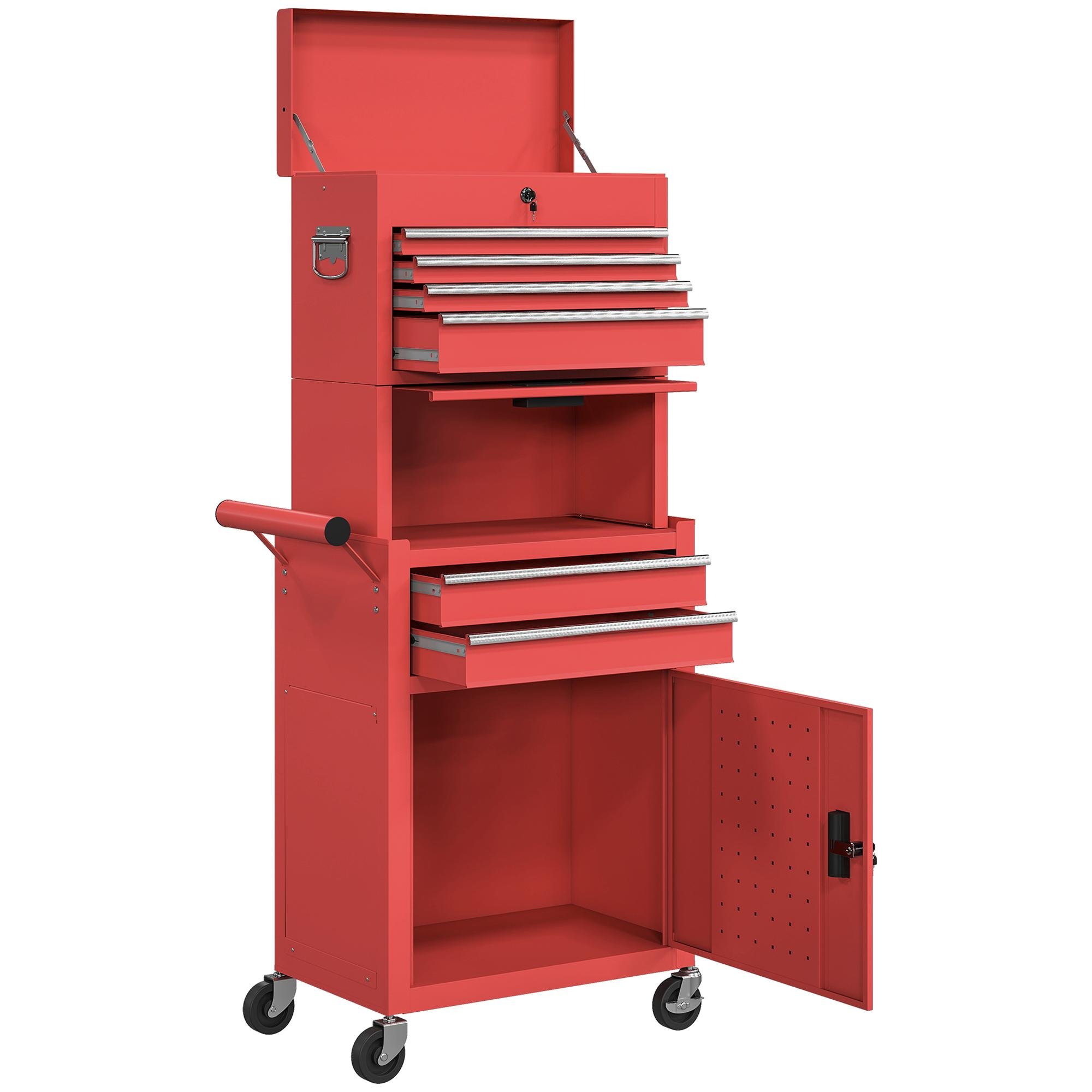 Red Steel 3-in-1 Tool Cabinet with Pegboard