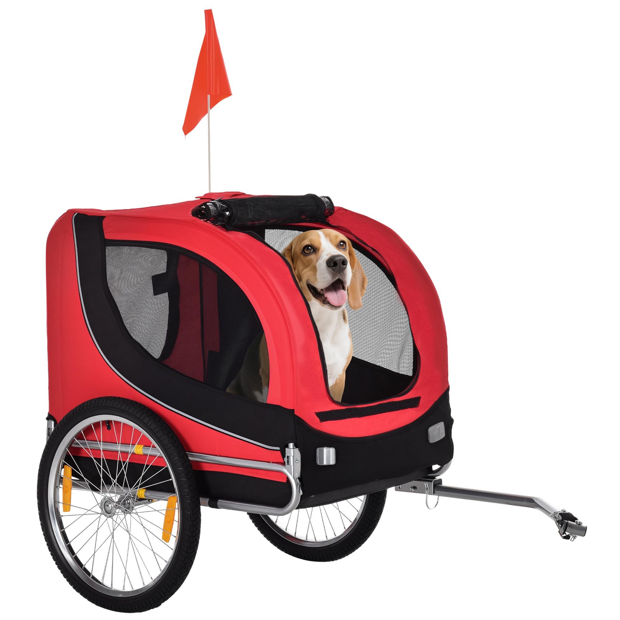 Red Steel Dog Trailer with Hitch for Medium Dogs