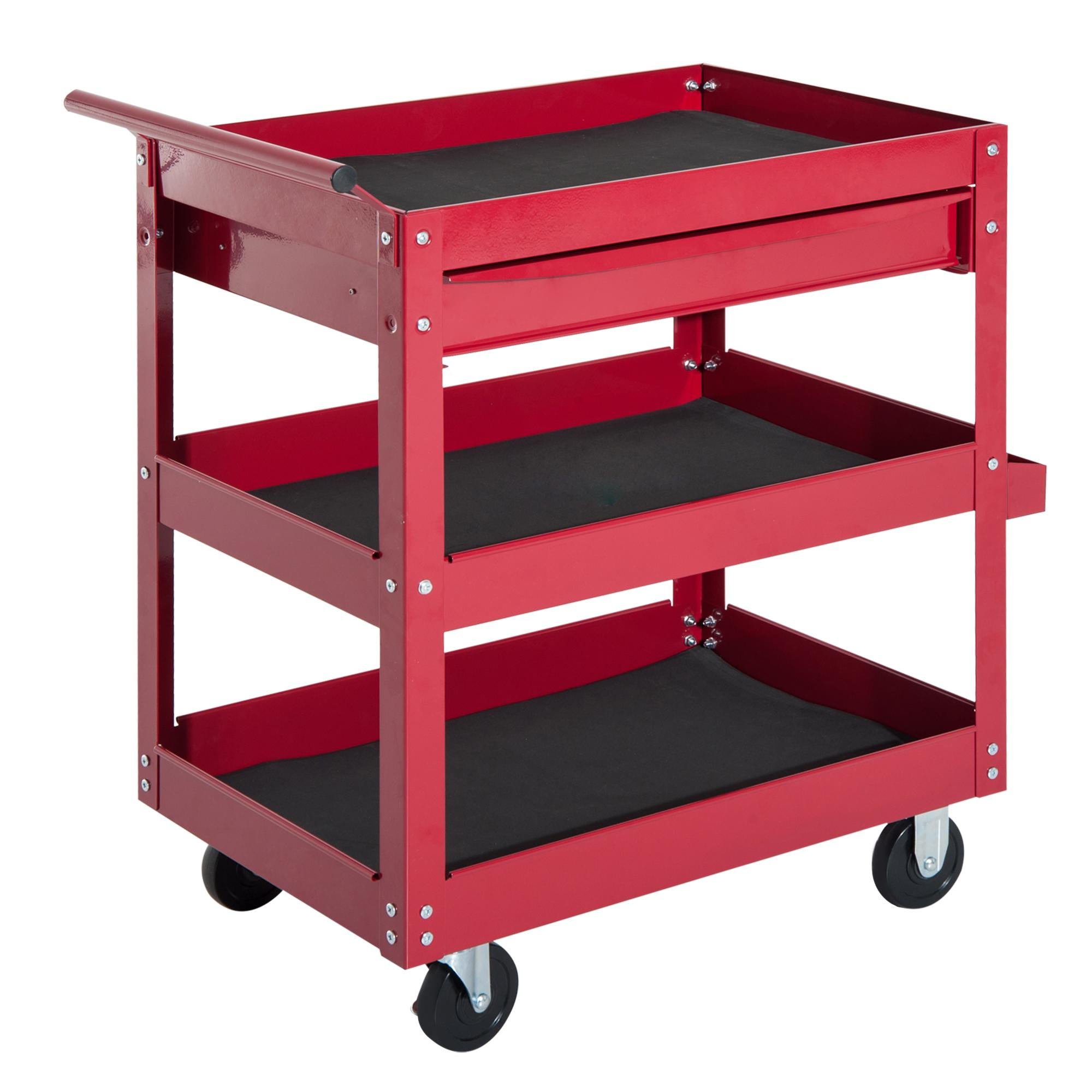 Red Steel Rolling Tool Cart with Drawer, 132 lb Capacity