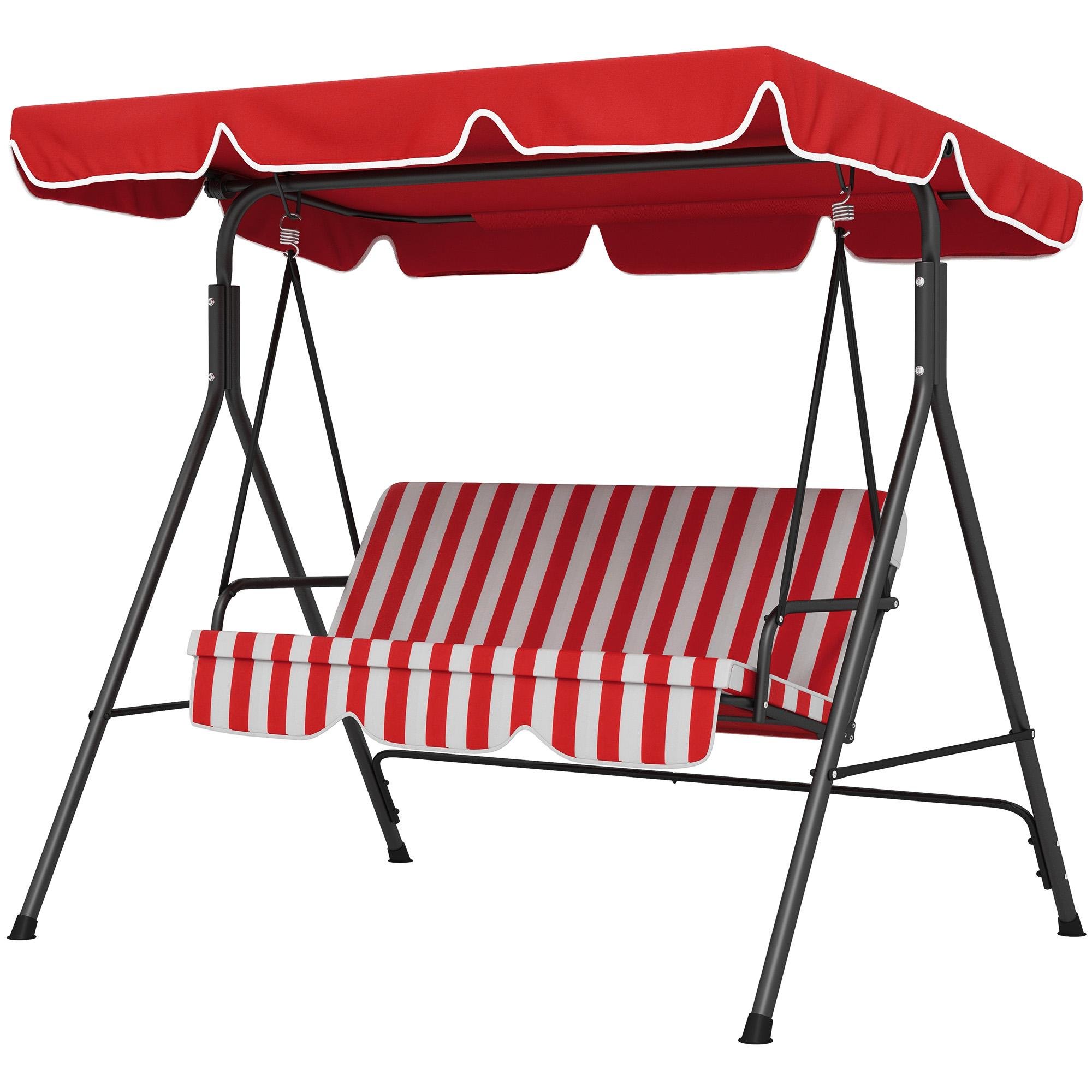 Red Three Seat Canopy Swing with Adjustable Shade