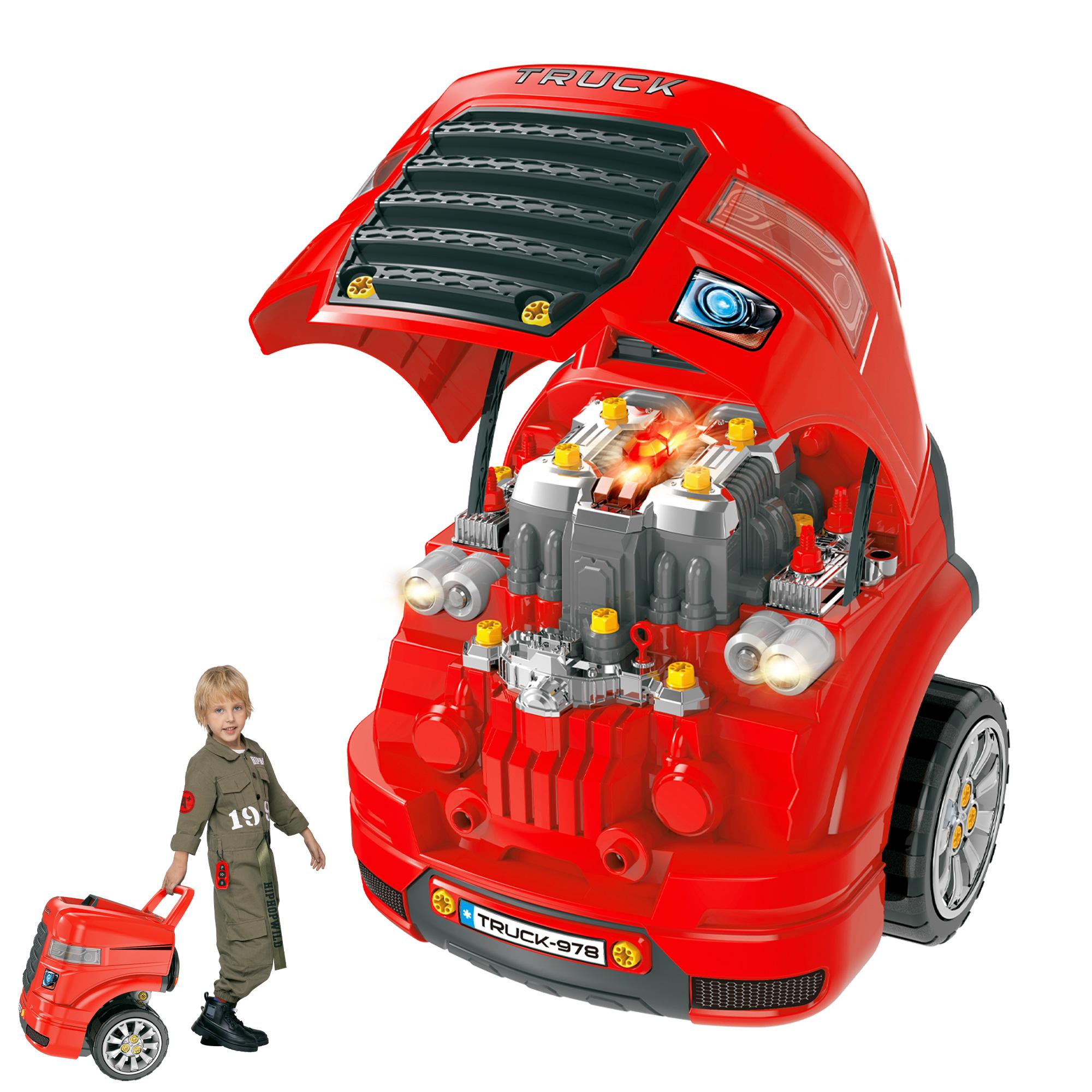 Red Plastic Kids Engine Workshop, 61-Piece Set for Ages 3-5