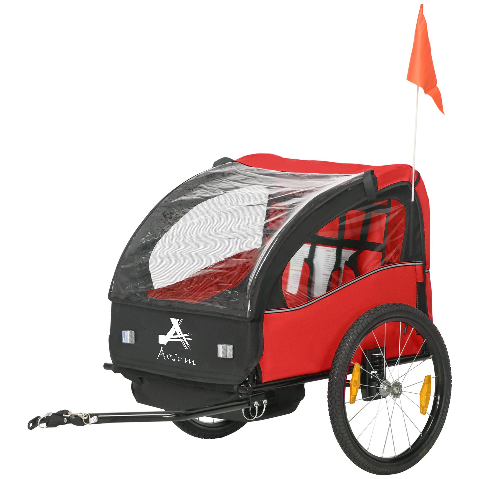Red Two-Seat Bike Trailer with Storage for 2 Kids